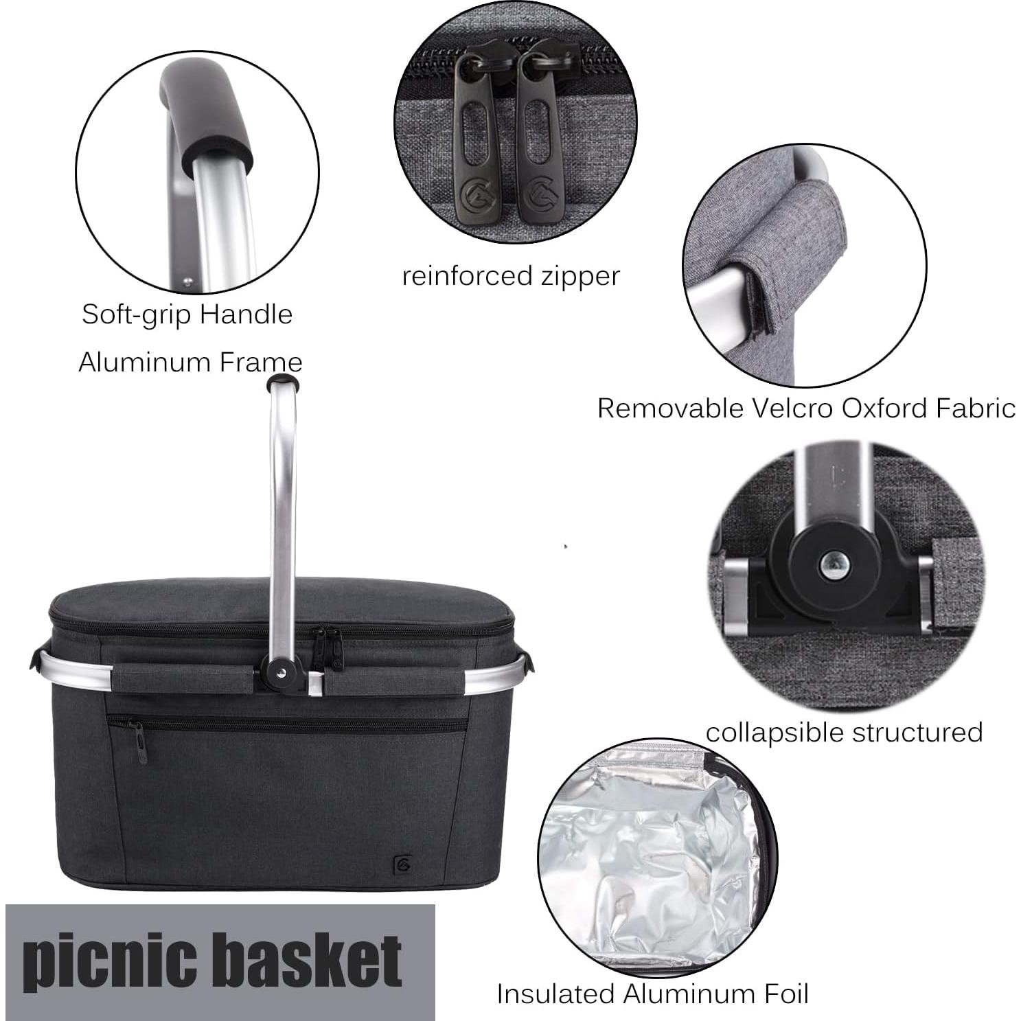 Cesta de Picnic Grande ALLCAMP 32L Aislada Plegable Negra
