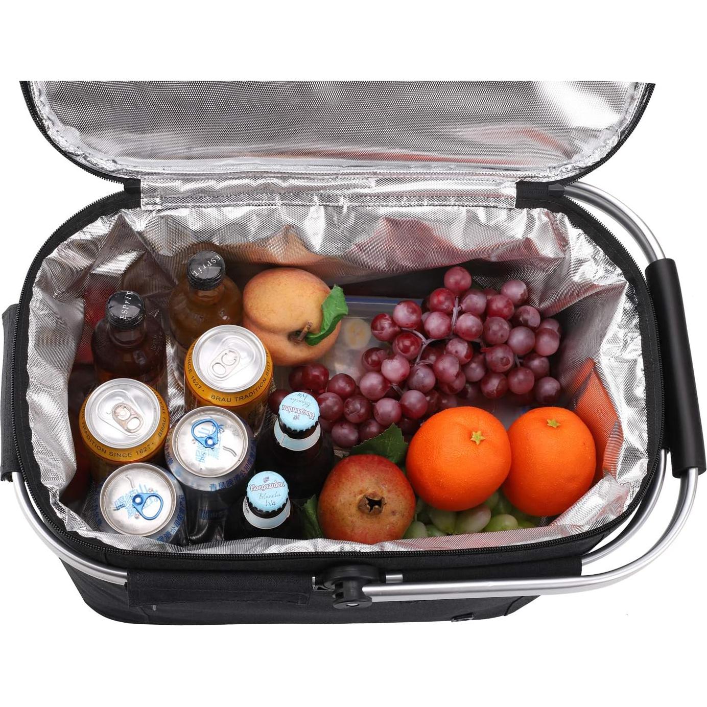 Cesta de Picnic Grande ALLCAMP 32L Aislada Plegable Negra