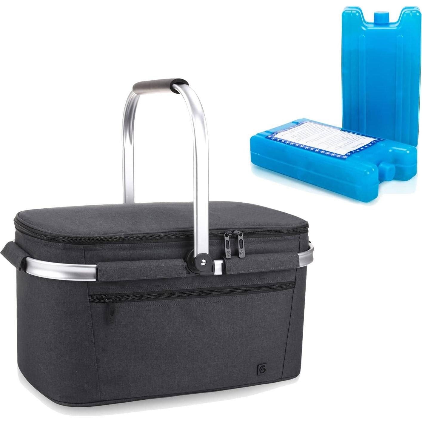 Cesta de Picnic Grande ALLCAMP 32L Aislada Plegable Negra