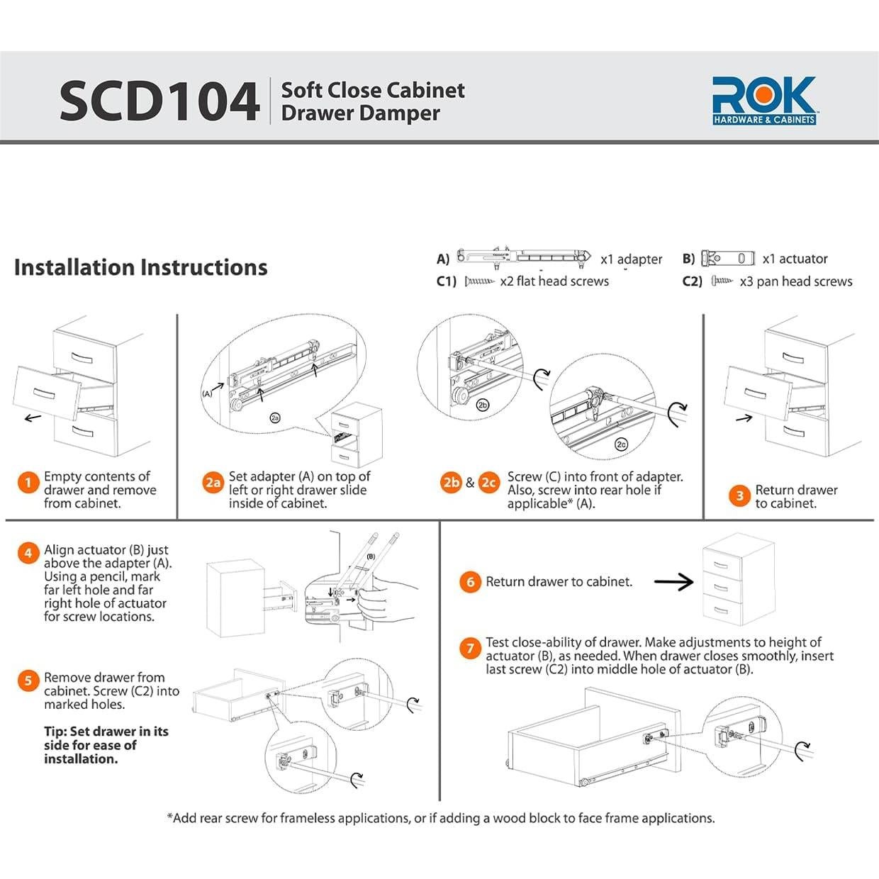 Cierre Suave para Cajones de Madera Rok Hardware 2-Pack Gris