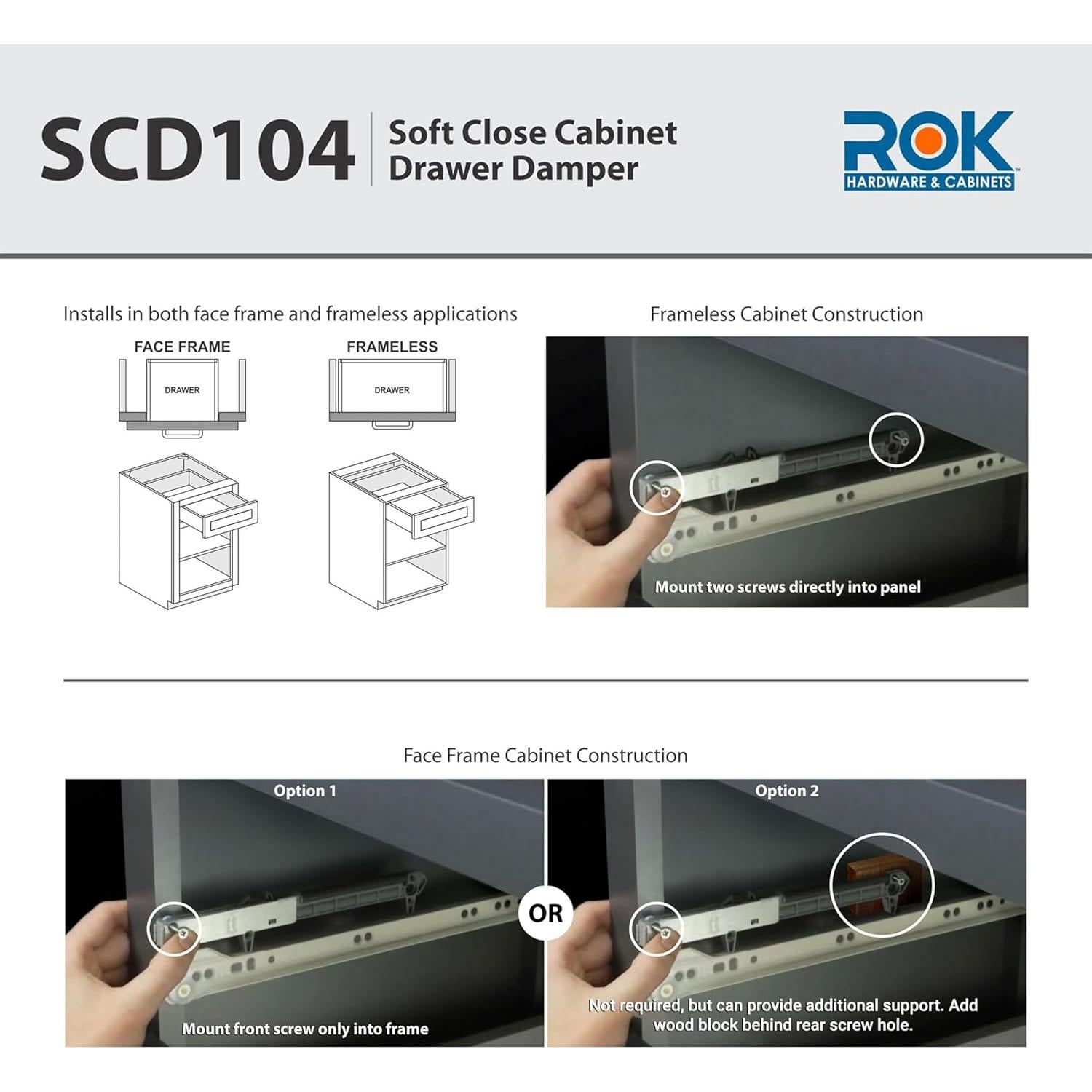 Cierre Suave para Cajones de Madera Rok Hardware 2-Pack Gris