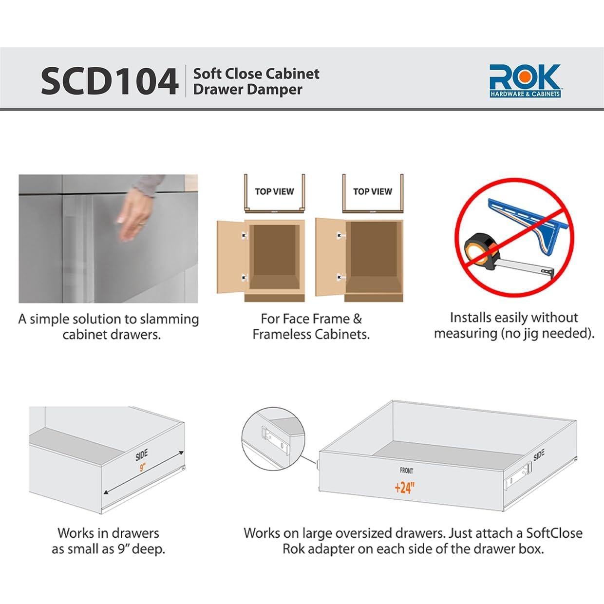 Cierre Suave para Cajones de Madera Rok Hardware 2-Pack Gris