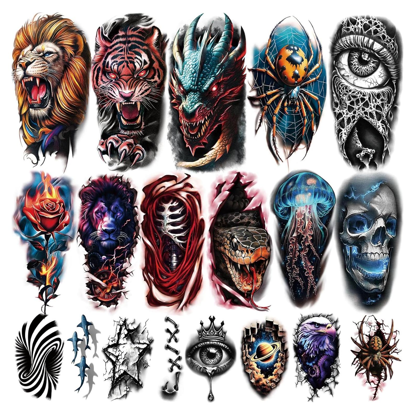 77 Tatuajes Temporales 3D Realistas Yazhiji para Adultos y Niños