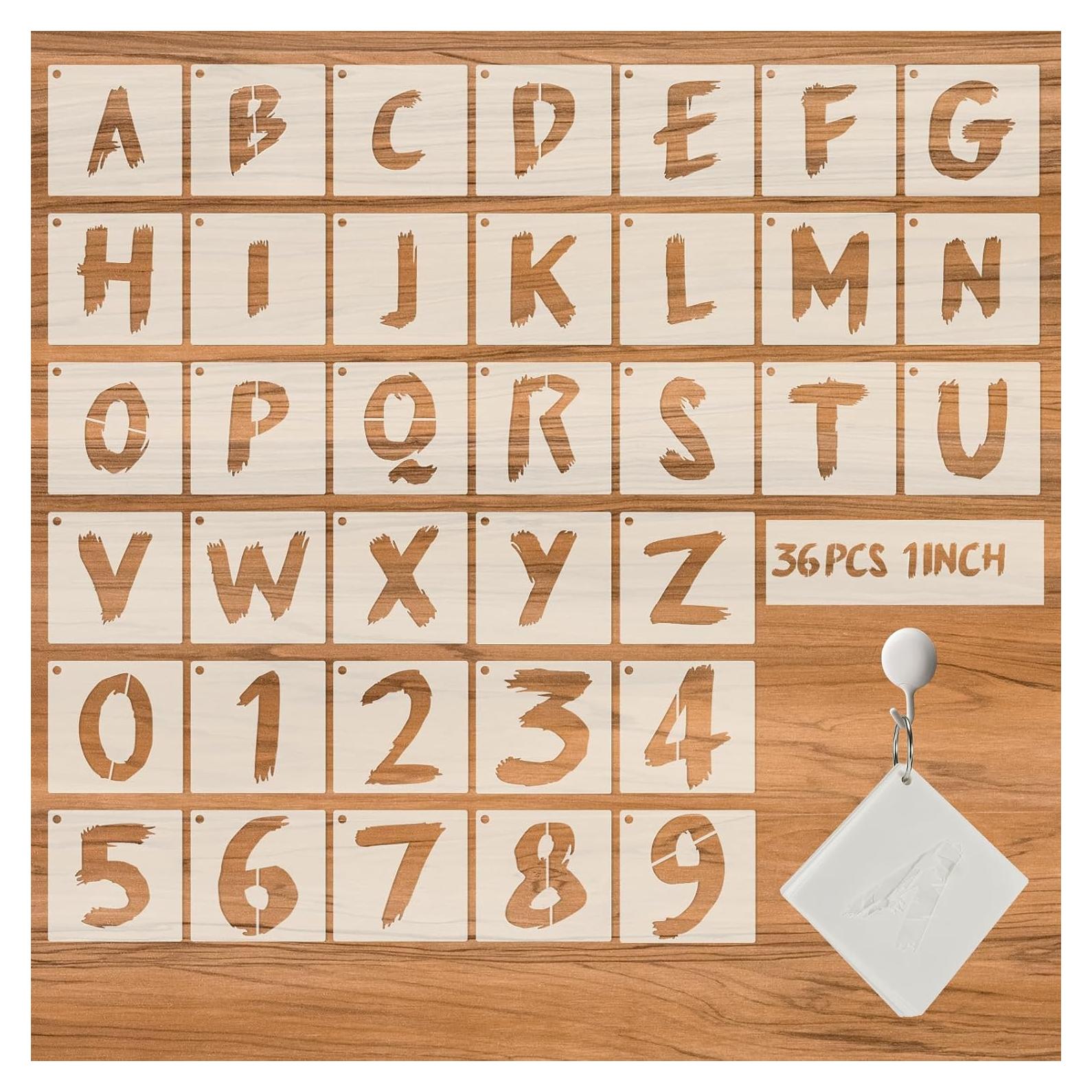 36 Pcs Reusable Letter & Number Stencils - 1 inch, Cursive for Wood, Wall, Fabric, Rock, Chalkboard, Signage