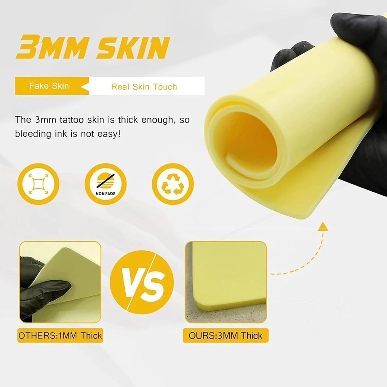 Piel Falsa de Tatuaje Yuelong 3PCS 20x30cm Silicona Doble Cara