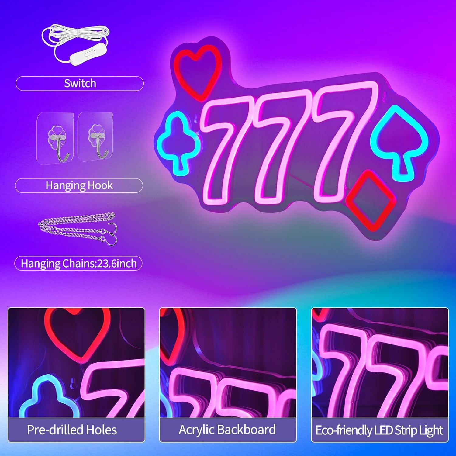 Señal de Neón LED Rosa 777 JEDAEMEN 42x27 cm USB