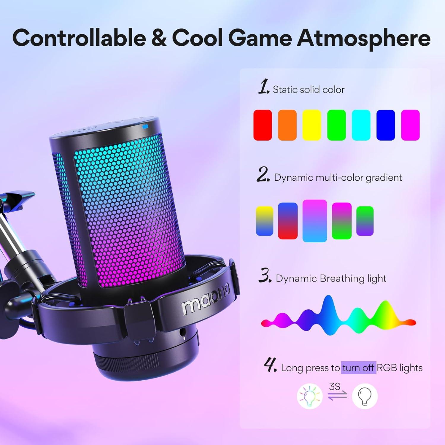 Micrófono USB MAONO DGM20S para Gaming con RGB y Soporte