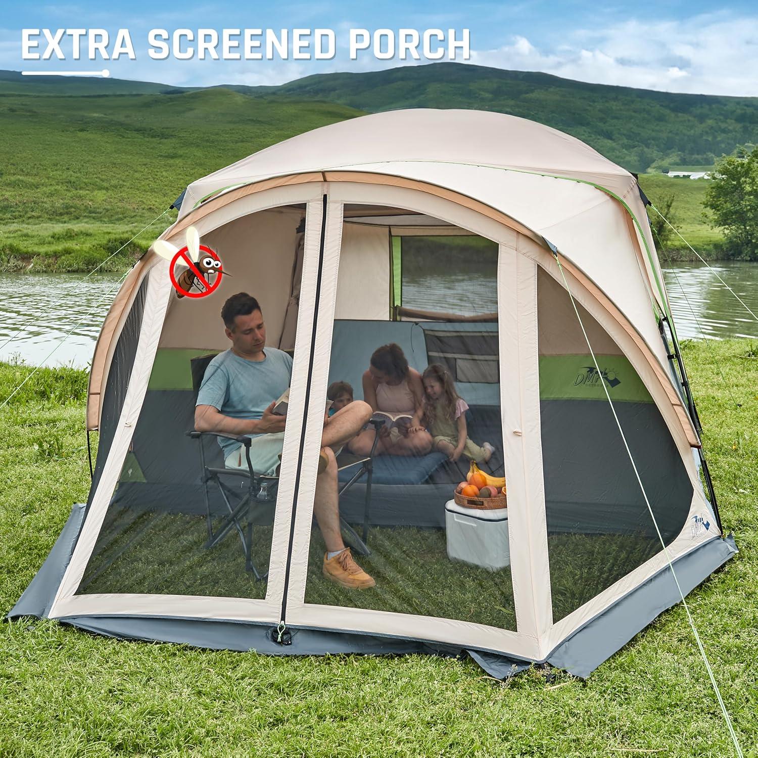 Tents for Camping 6 Person Camping Tent with Screen Porch, Weatherproof Large Cabin Tent with Rainfly and Carry Bag, Family Tent for Outdoor Camping and Backyard