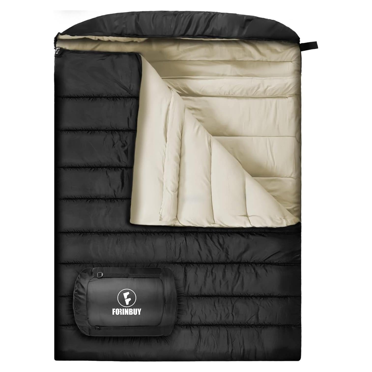 Saco de dormir doble Forinbuy FB2211 Beige-Negro 0°C 2 personas