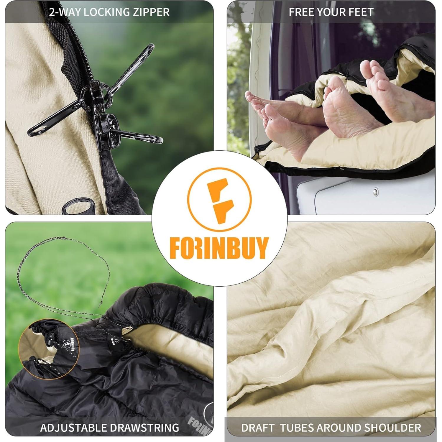 Saco de dormir doble Forinbuy FB2211 Beige-Negro 0°C 2 personas