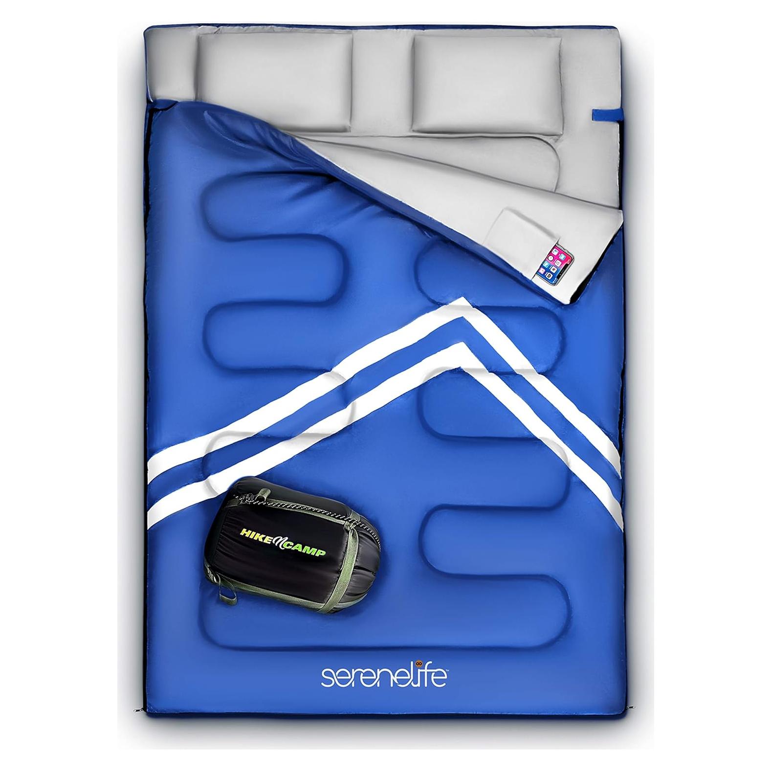 Saco de dormir doble SereneLife 216x145 cm impermeable -15°C