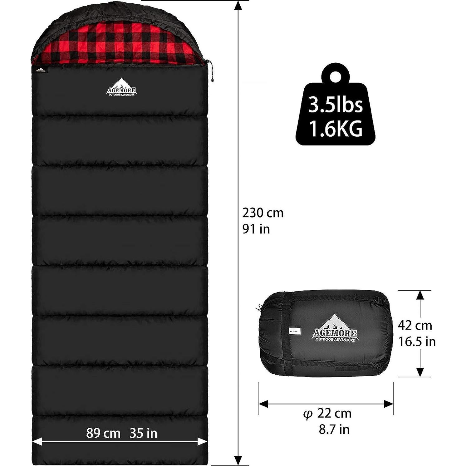 Saco de dormir AGEMORE XL Franela Algodón Impermeable 3 Estaciones