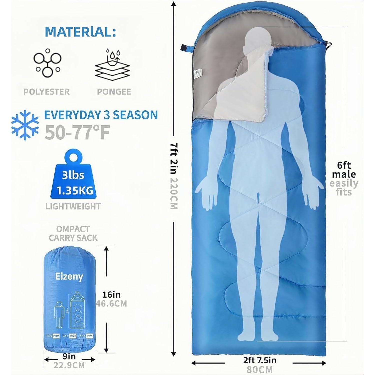 Sleeping Bags for Adults Kids，Lightweight Waterproof Compact Sleeping Bag with Stuff Sack for Warm Camping Cold Hiking Traveling Outdoor Activities