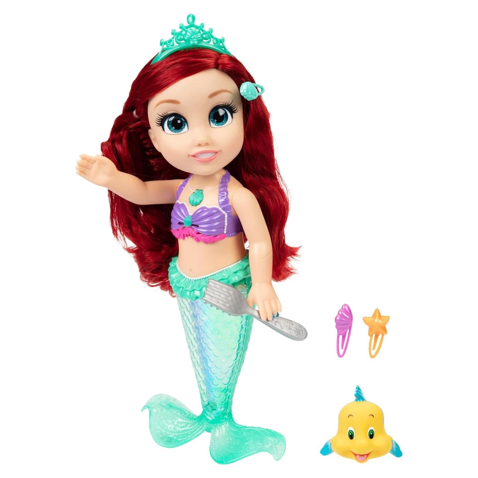 Muñeca Cantante Ariel Disney 35.56 cm con Flounder y Accesorios