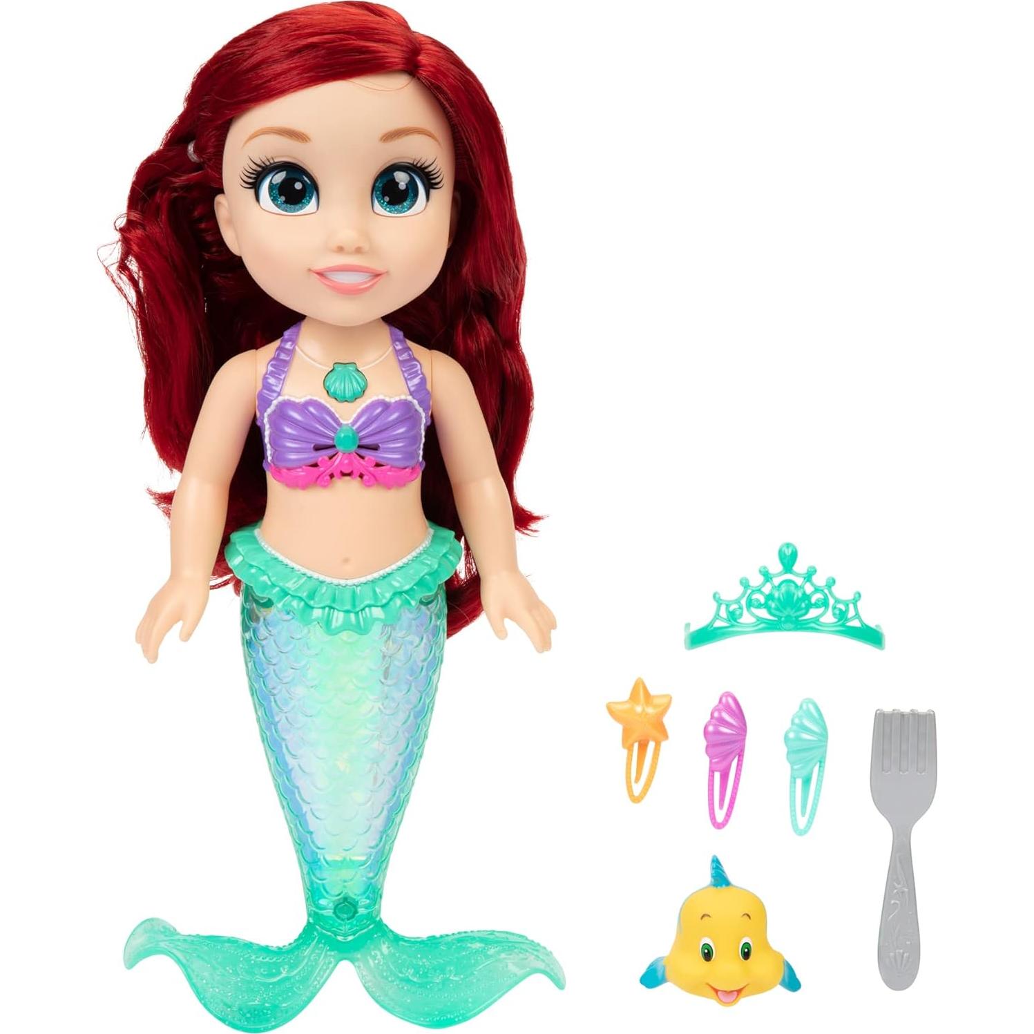 Muñeca Cantante Ariel Disney 35.56 cm con Flounder y Accesorios