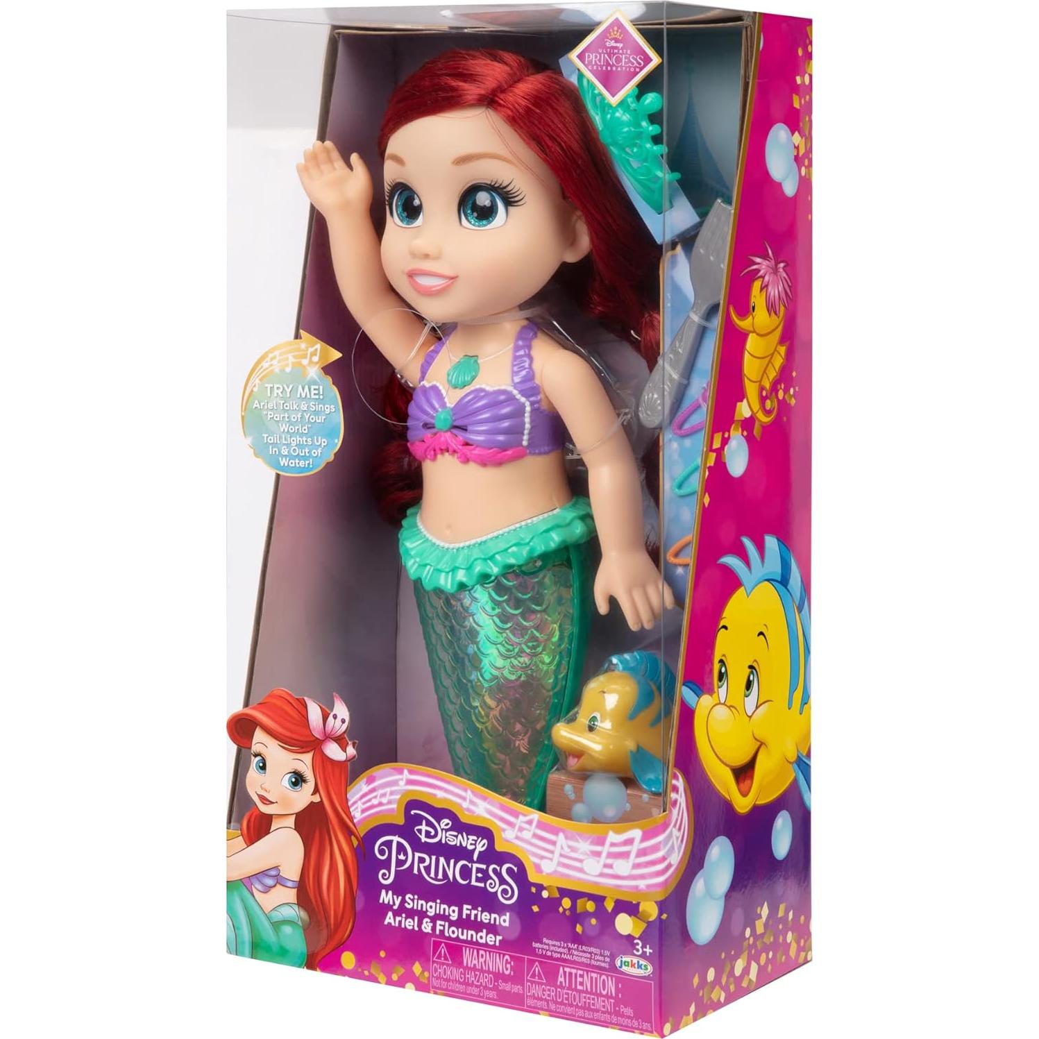 Muñeca Cantante Ariel Disney 35.56 cm con Flounder y Accesorios