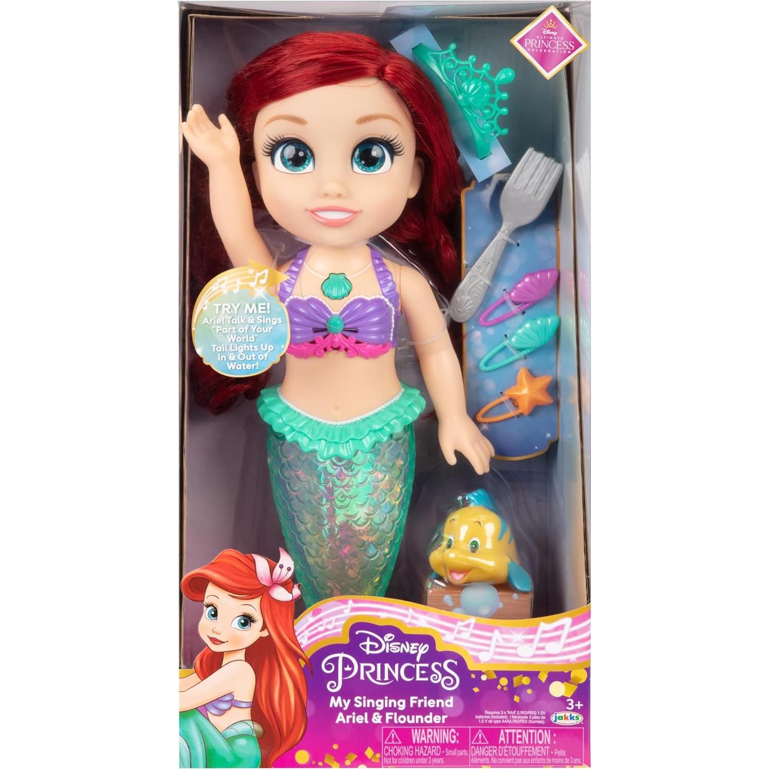 Muñeca Cantante Ariel Disney 35.56 cm con Flounder y Accesorios