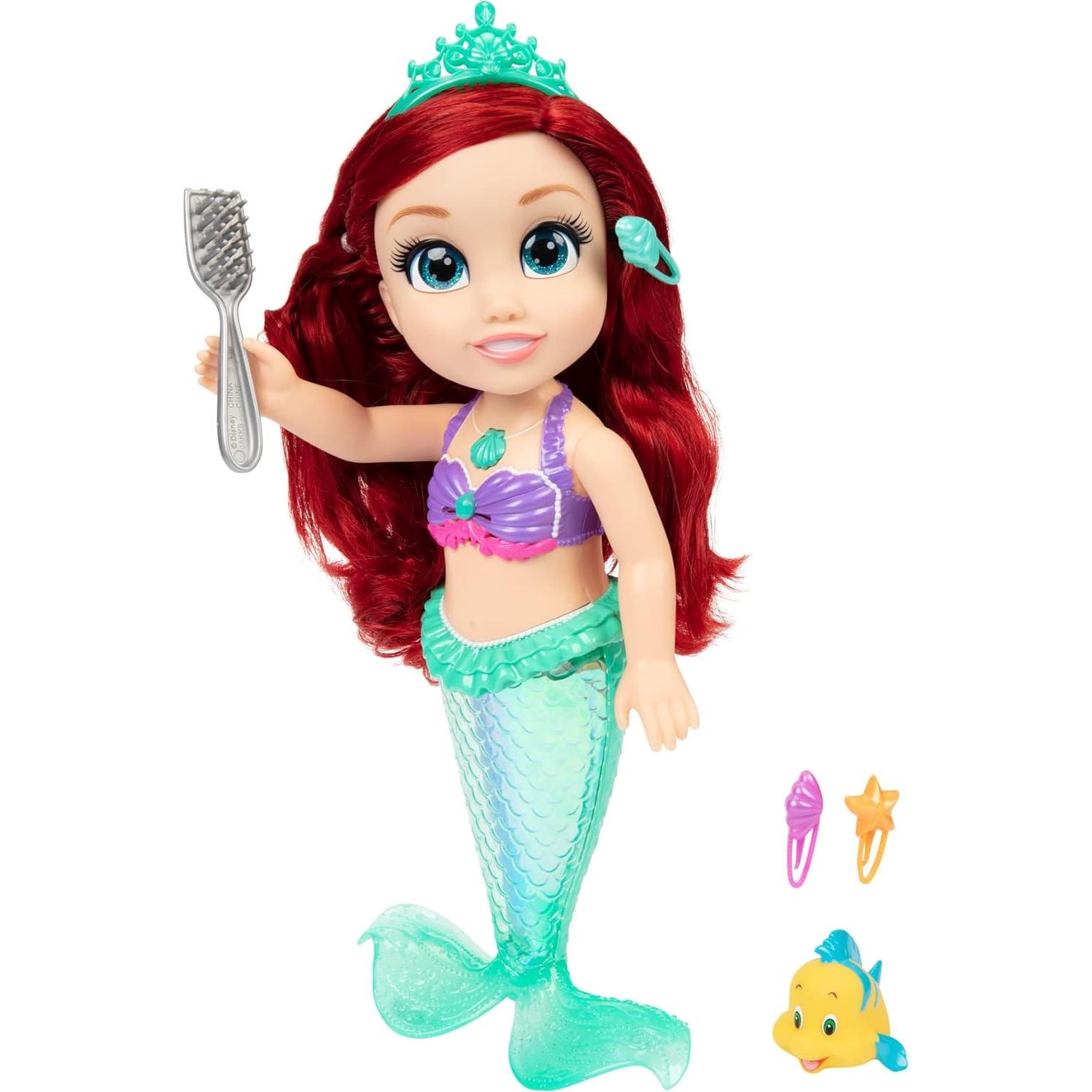 Muñeca Cantante Ariel Disney 35.56 cm con Flounder y Accesorios