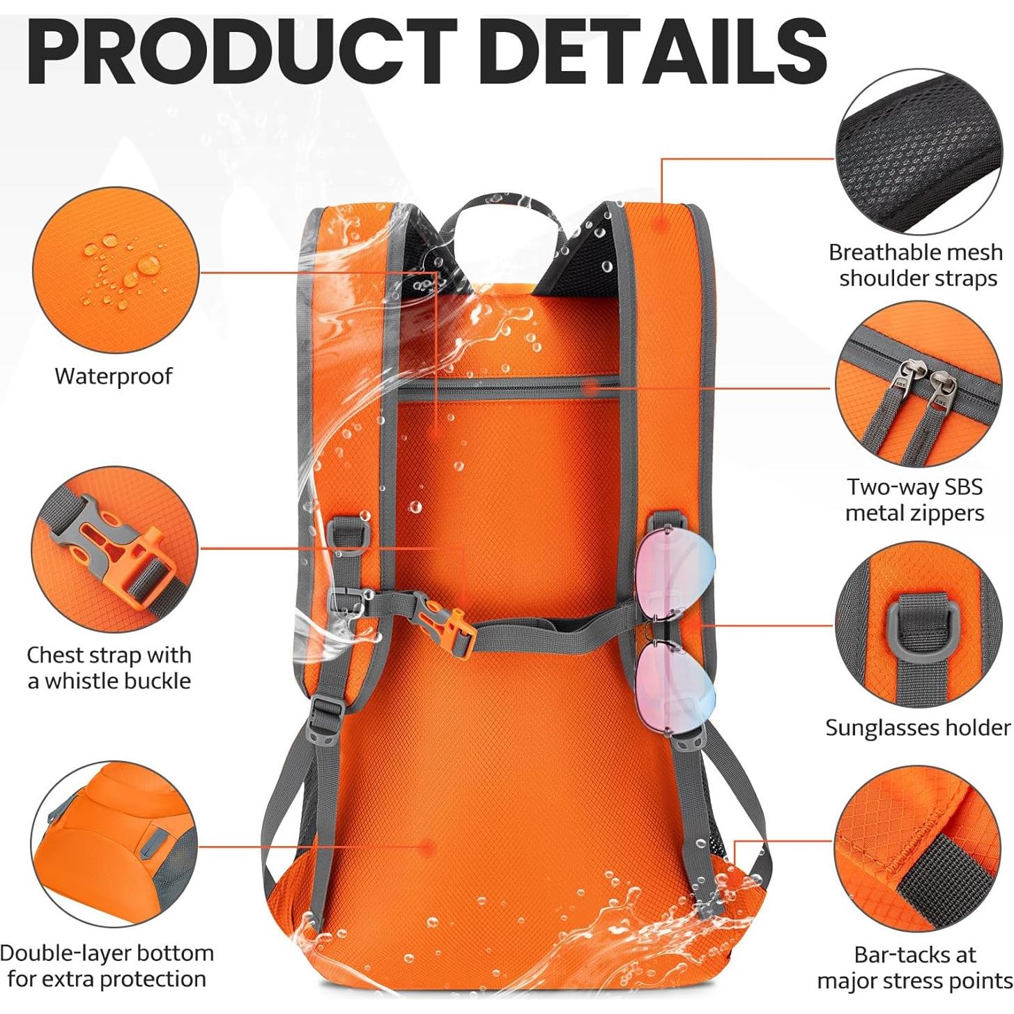 Mochila Plegable Venture Pal 40L Naranja para Viajes y Senderismo