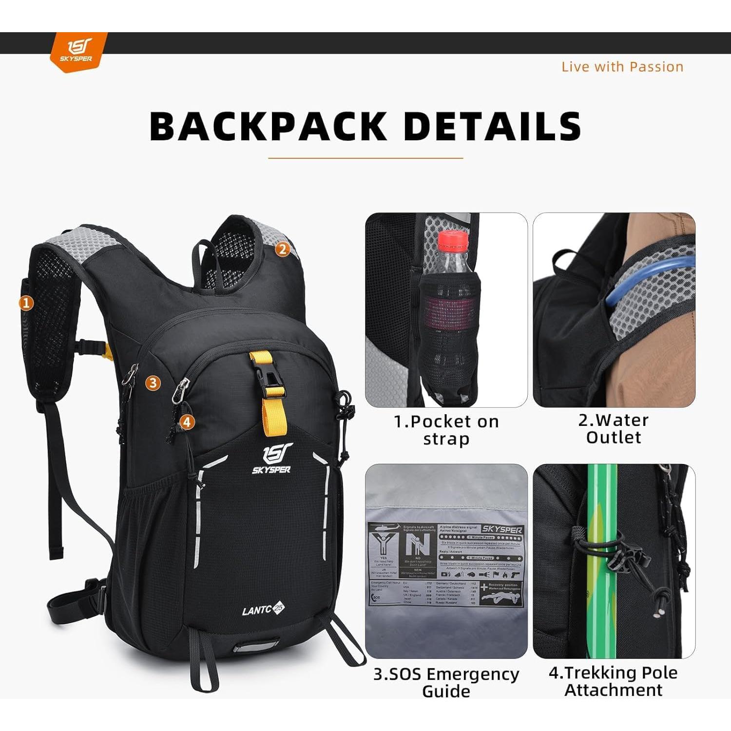 Mochila de Senderismo 25L SKYSPER Unisex Resistente al Agua