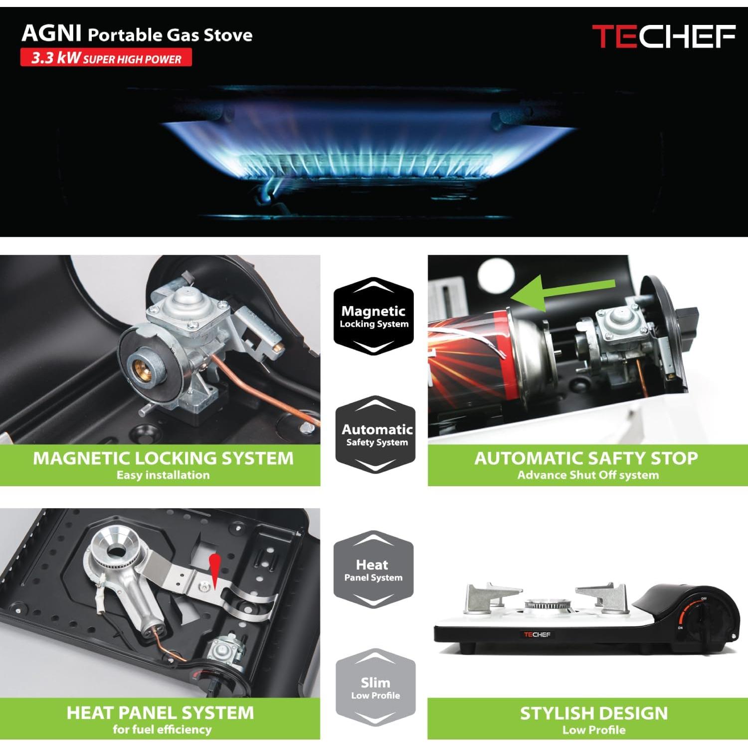 Estufa de Gas Butano Portátil TECHF - 2800 kcal/h - Corea