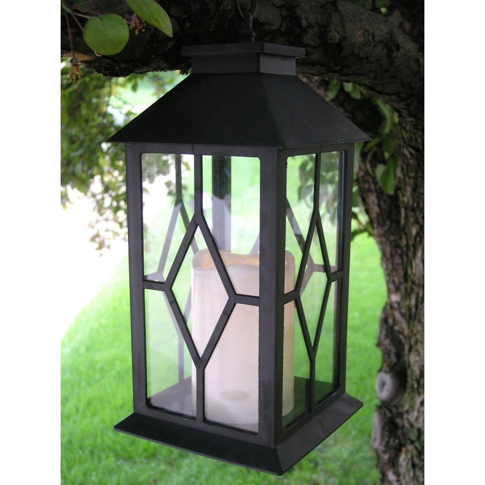 Decorative Lighed Lanterns - Black LED Decorative Lanterns with a Flameless Pillar Candle - Remote Control - 4 Hour Timer - Indoor Outdoor Lighting - Set of 2 - 13" H