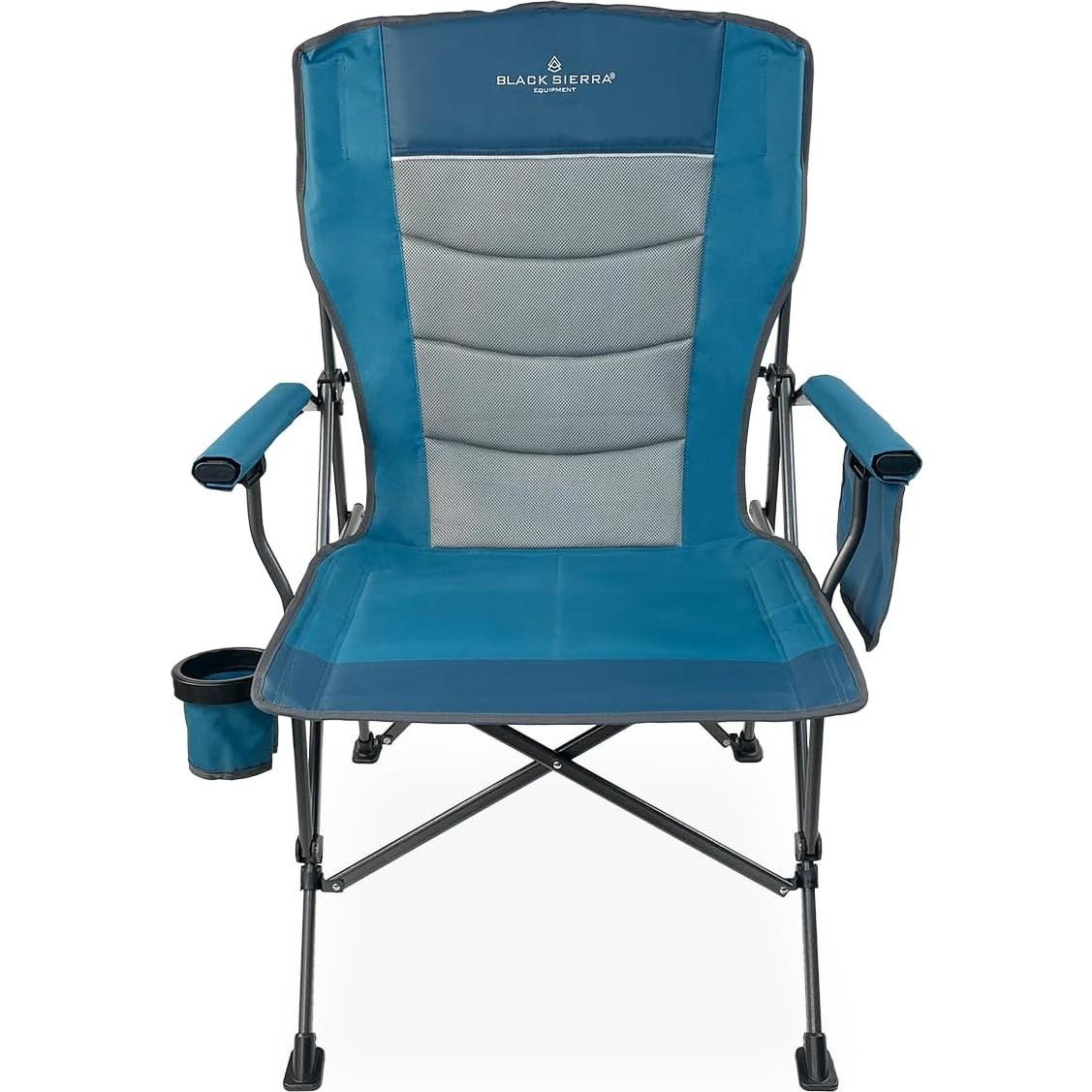 Black Sierra Oversize Camping Chair for Adults Supports 500 lbs, XL Heavy Duty Hard Arm Folding Chair, Steel Frame Durable Padded Outdoor Seat, Portable Fold Up Chair w/Cup Holder and Storage Bag