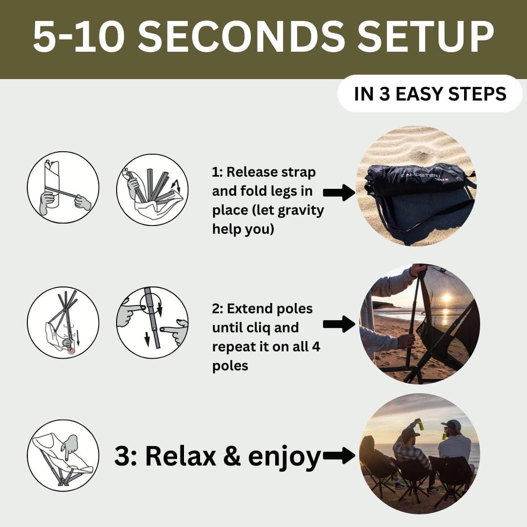 Silla de Camping Plegable Sitpack Campster2 - 120 Kg - Negra