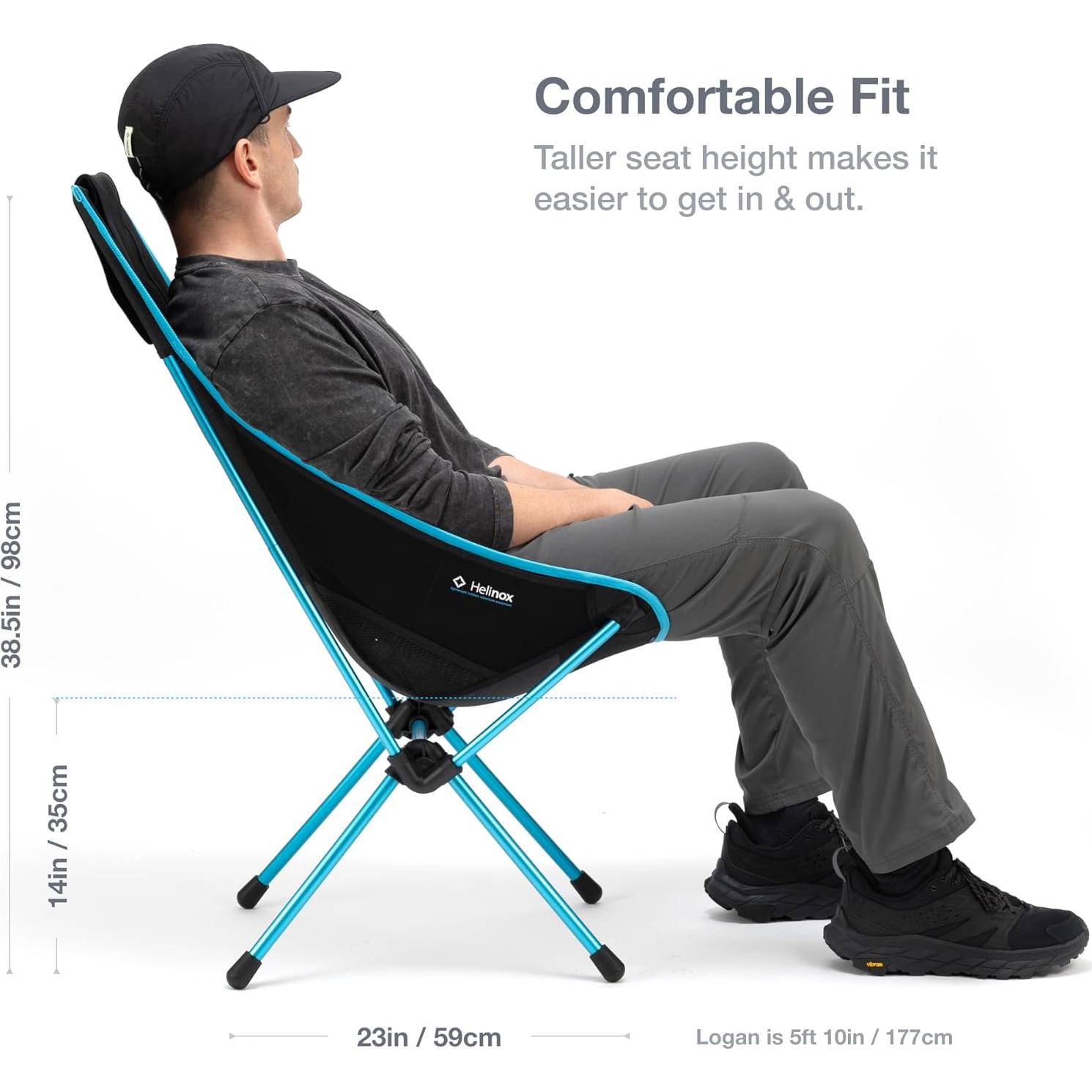 Helinox Sunset Chair Lightweight High-Back Collapsible Camping Chair Black, 3.4Ibs Outdoor Chairs, Picnic Chair, Portable Camping Chair, with Side Pockets