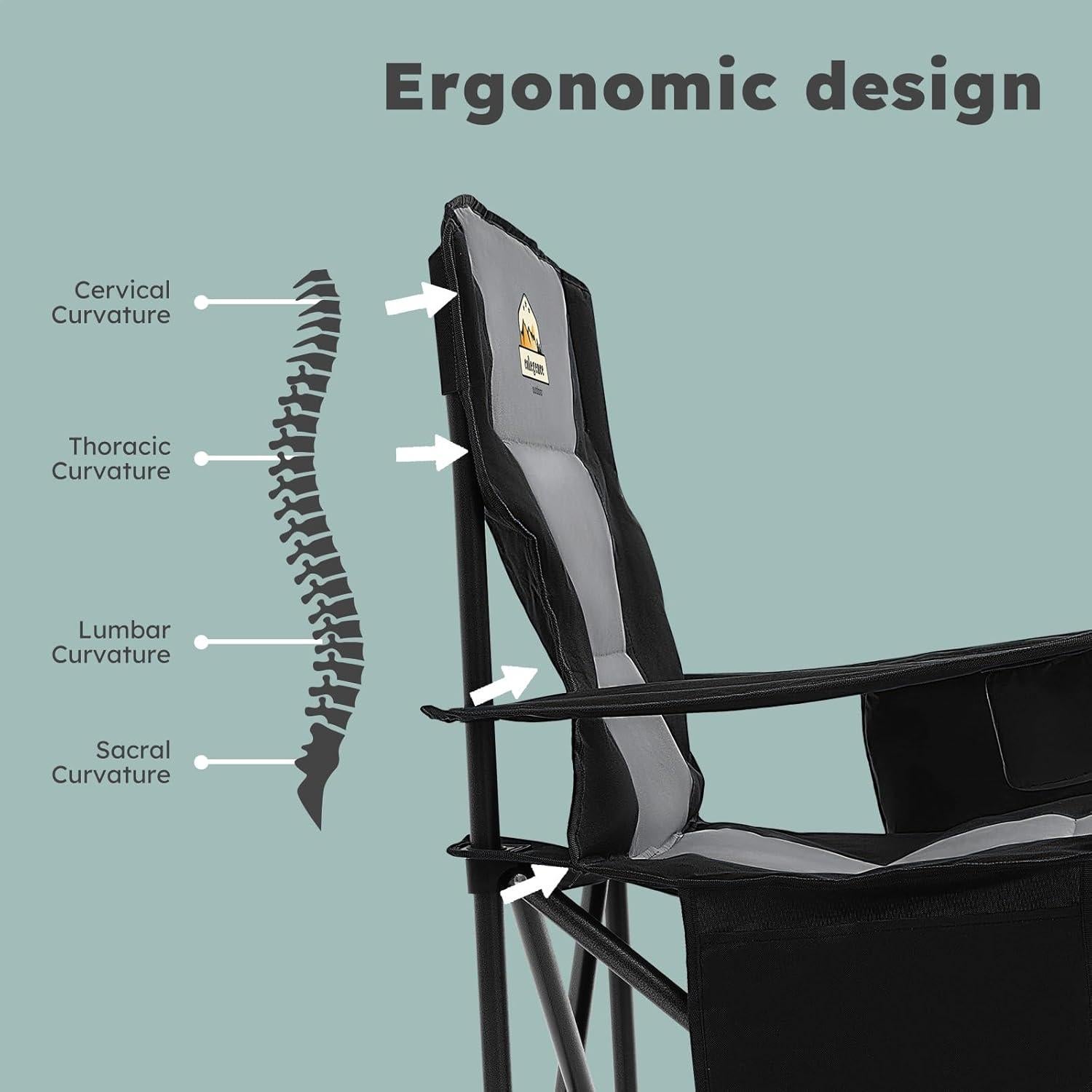 Oversized Camping Chairs 2 Pack - 450lbs Support Heavy Duty Folding Camp Chair Wide Portable Outside Collapsible Chairs with Carry Bag,Cooler,Cup Holder for Outdoor,Lawn,Sports,Baseball,Soccer-Black