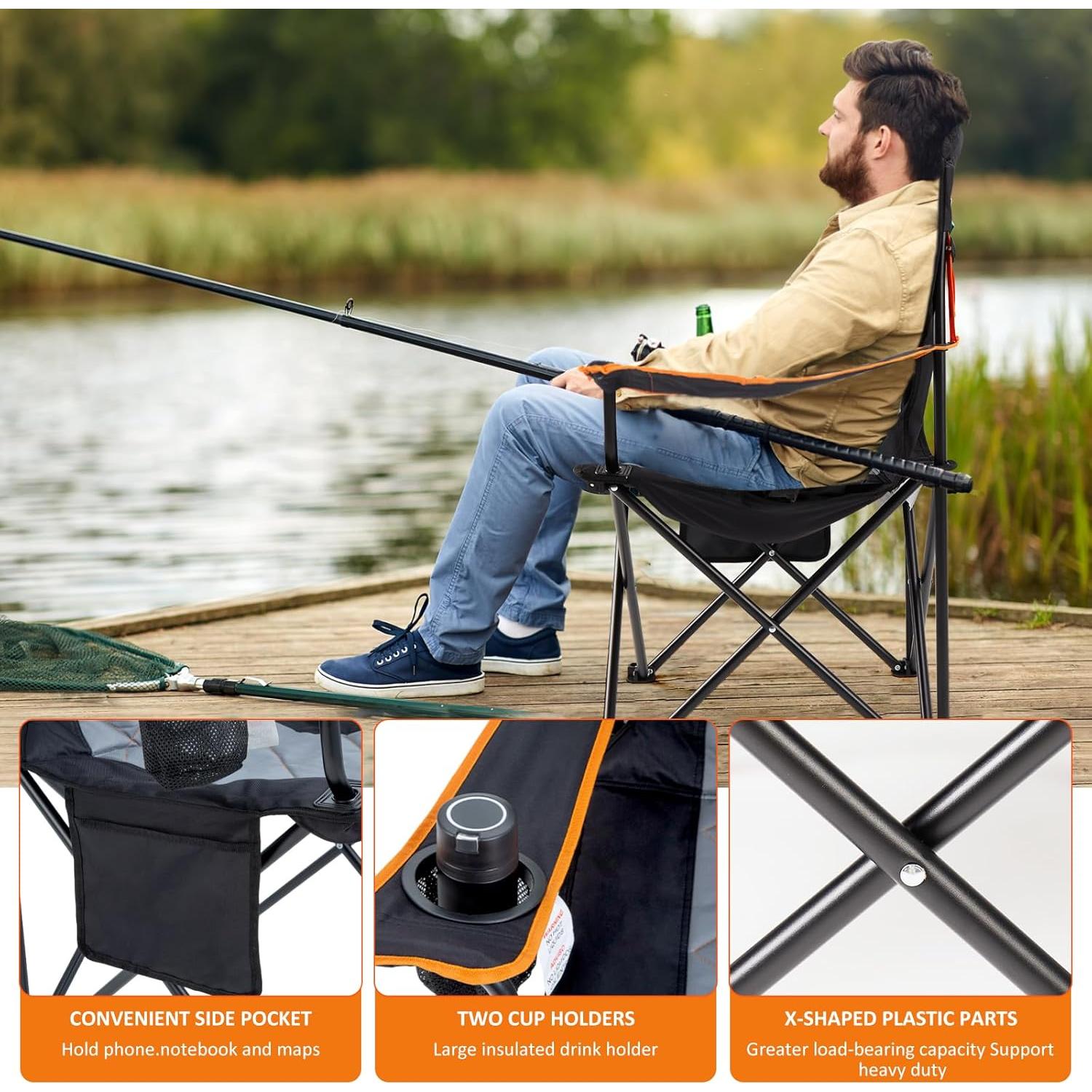 Silla de Camping Padded EMERIT Plegable 350kg con Portavasos