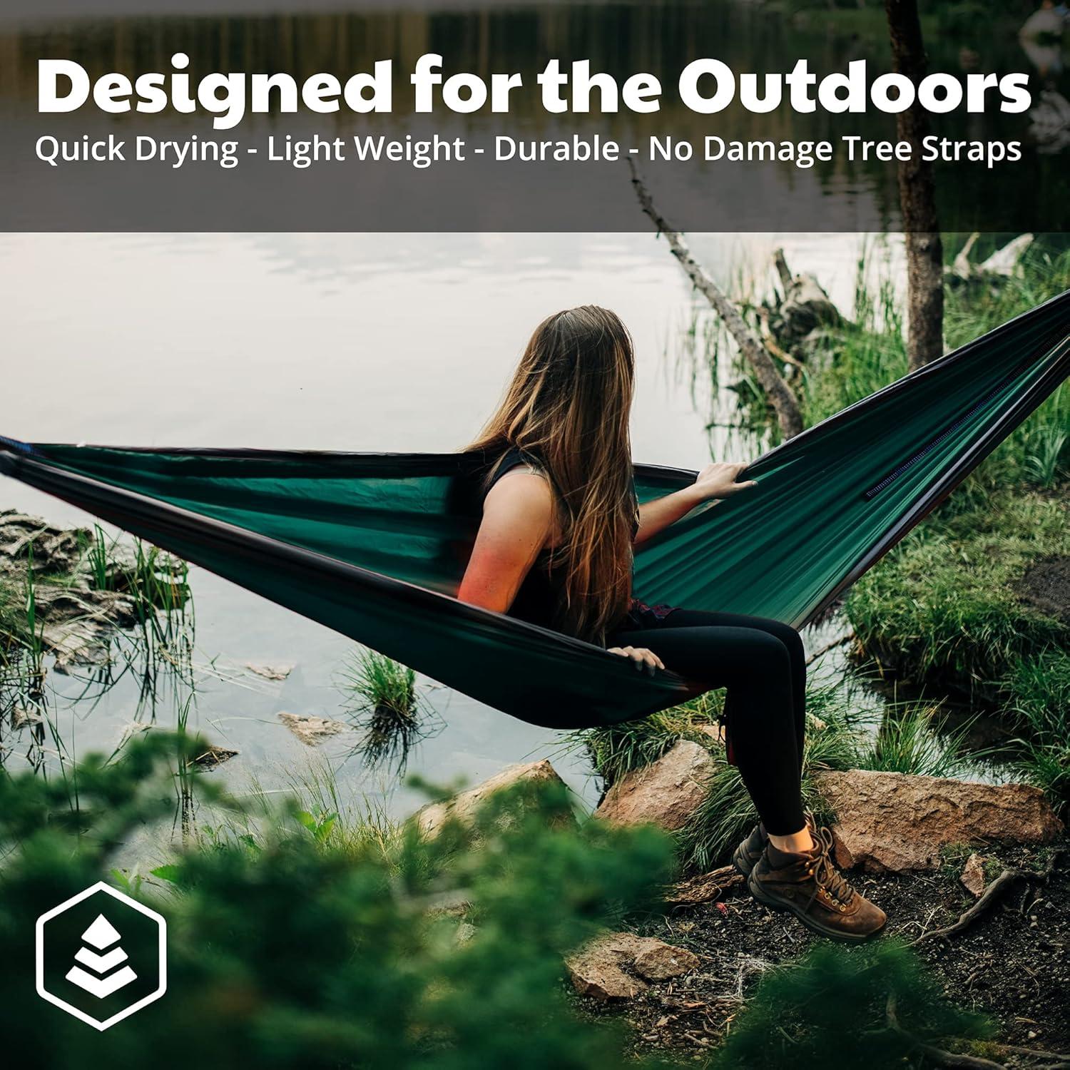 Hamaca Ligera Doble Evergreen Verde para Camping y Mochileros