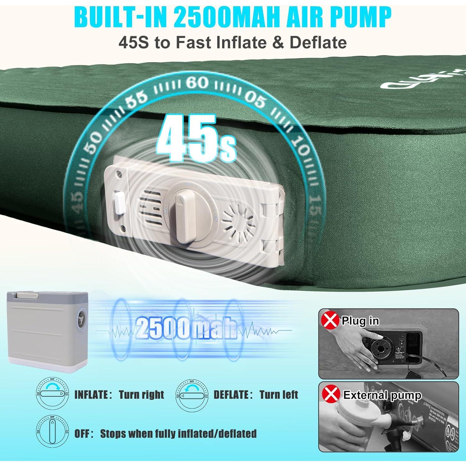 Self Inflating Sleeping Pad with Electric Pump, 4" Thick Ultralight Memory Foam Camping Mattress, Telescopic & Compact, Fast Inflate Insulated Camping Air Mats for Car Travel/Tent/Cot,Green