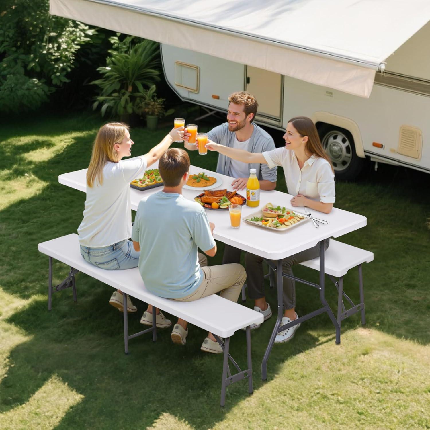 Mesa Plegable ZENY 1.80m Blanca para Picnic y Camping