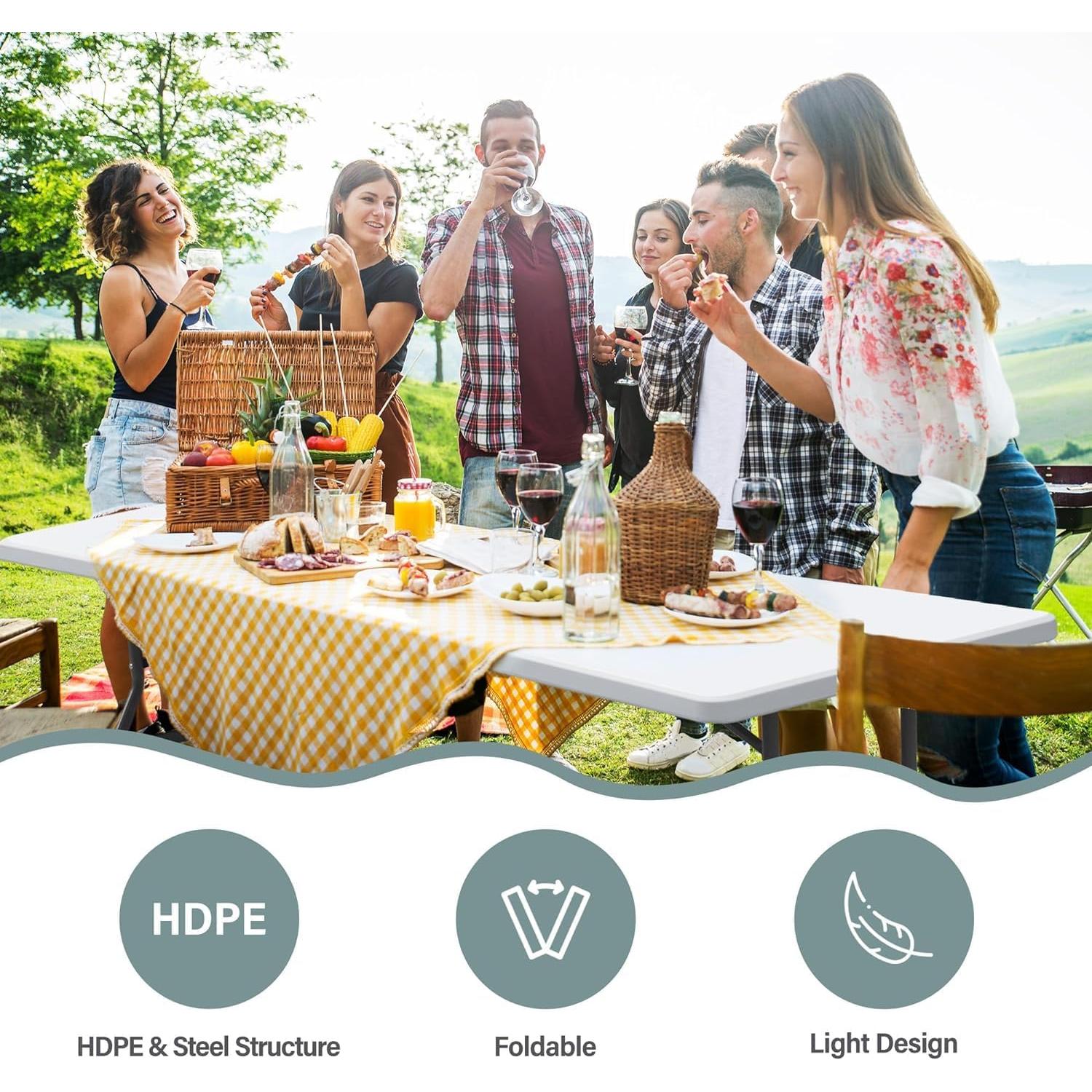 Mesa Plegable ZENY 1.80m Blanca para Picnic y Camping