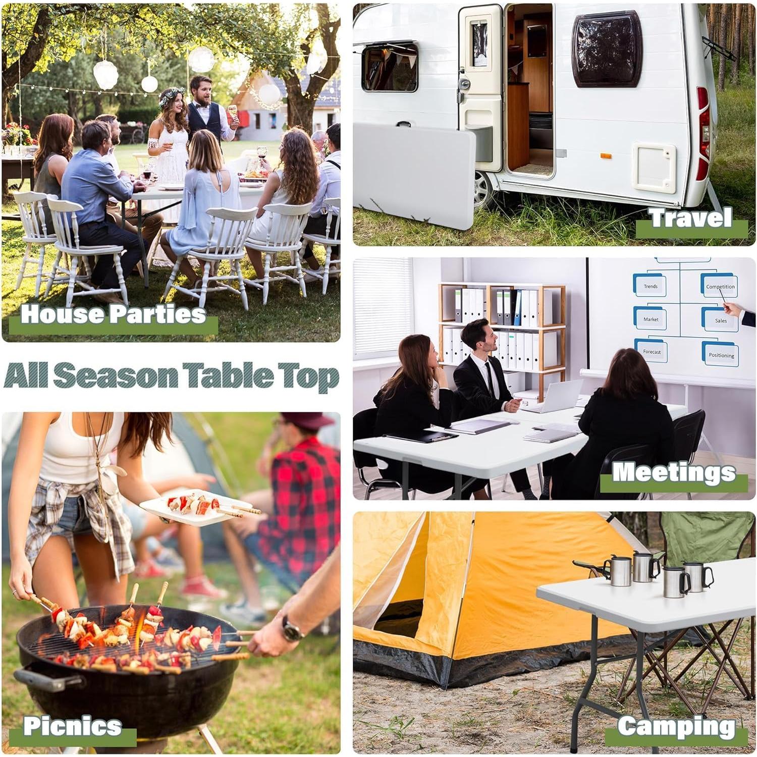 Mesa Plegable ZENY 1.80m Blanca para Picnic y Camping