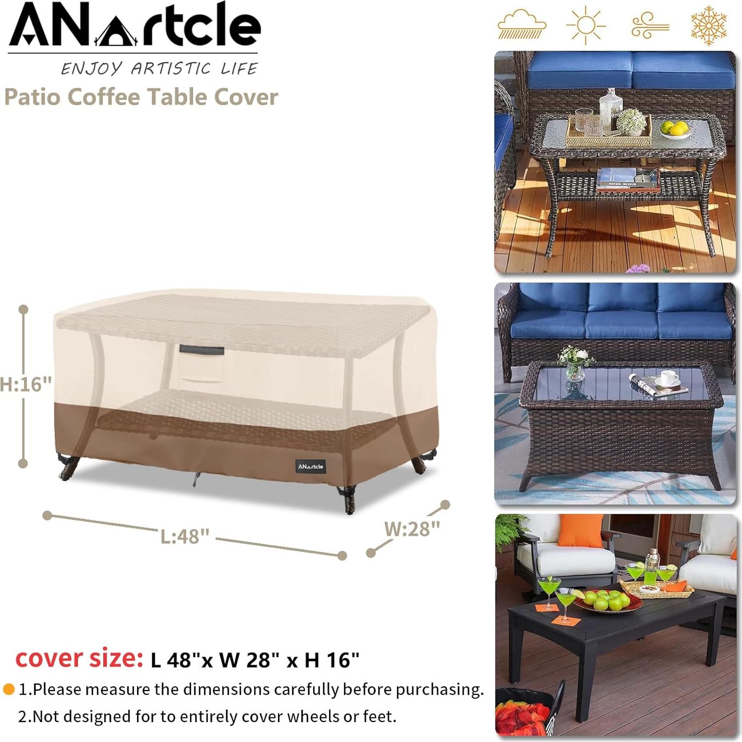 Cubierta de Mesa de Café Exterior ANartcle 121.9x71.1cm Beige