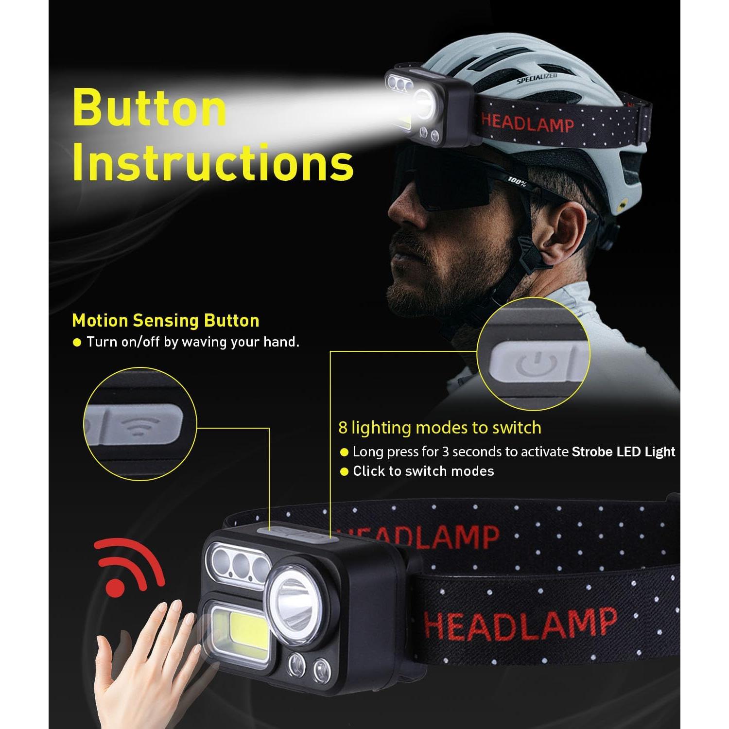 Linterna Frontal Recargable Arsatbs 1200 Lúmenes LED 14 Modos