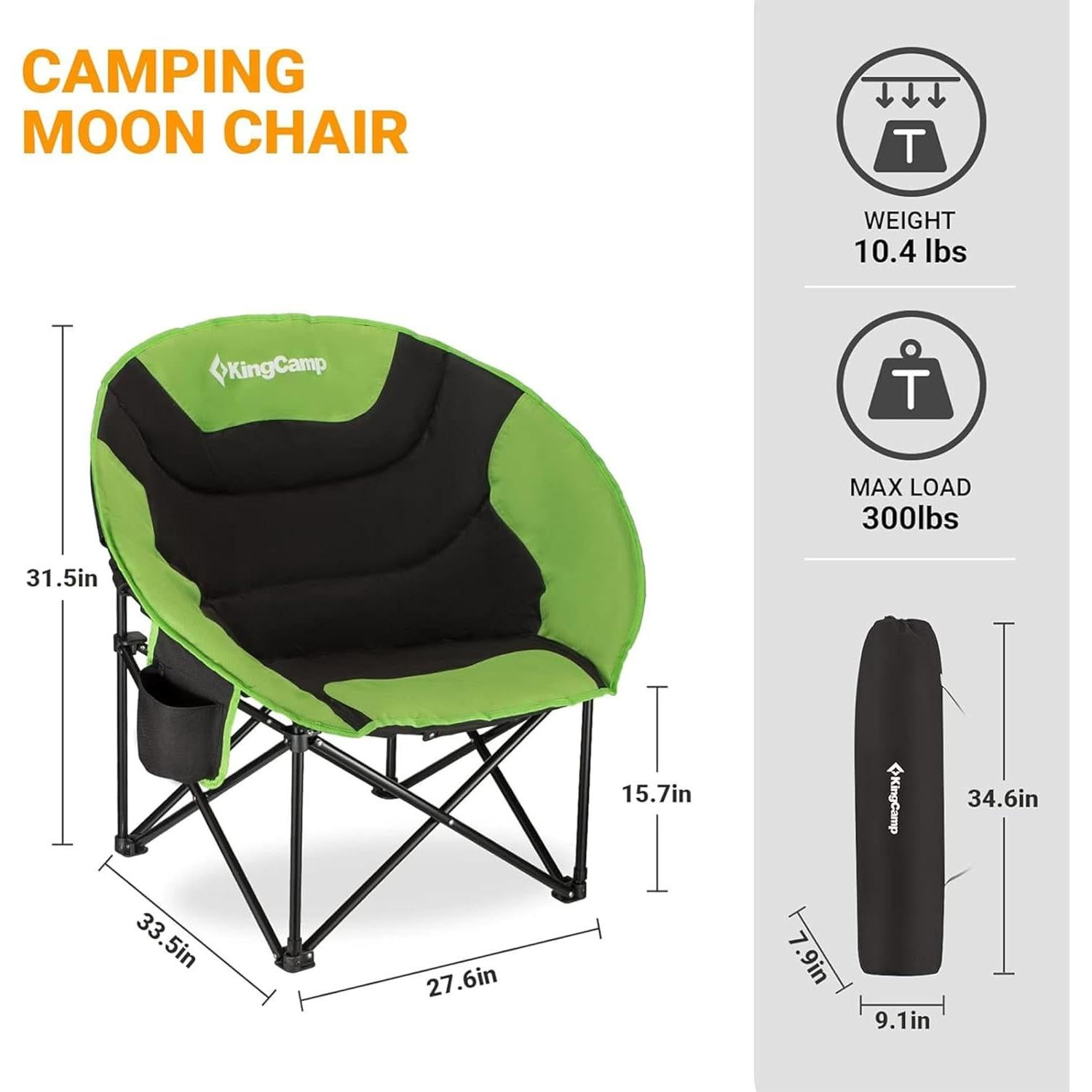 Silla Plegable KingCamp Saucer Acolchada 136 kg Negro/Verde