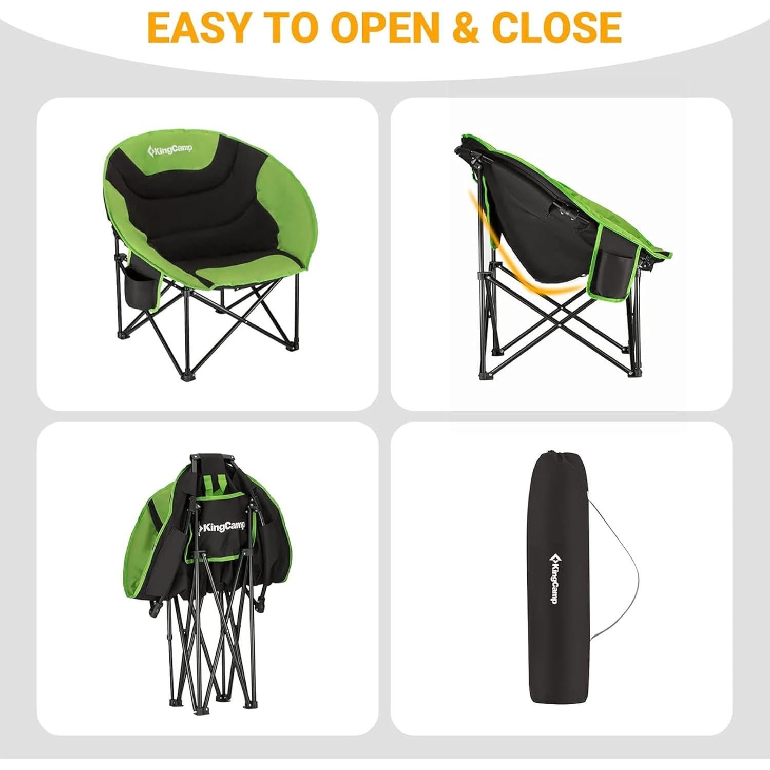 Silla Plegable KingCamp Saucer Acolchada 136 kg Negro/Verde