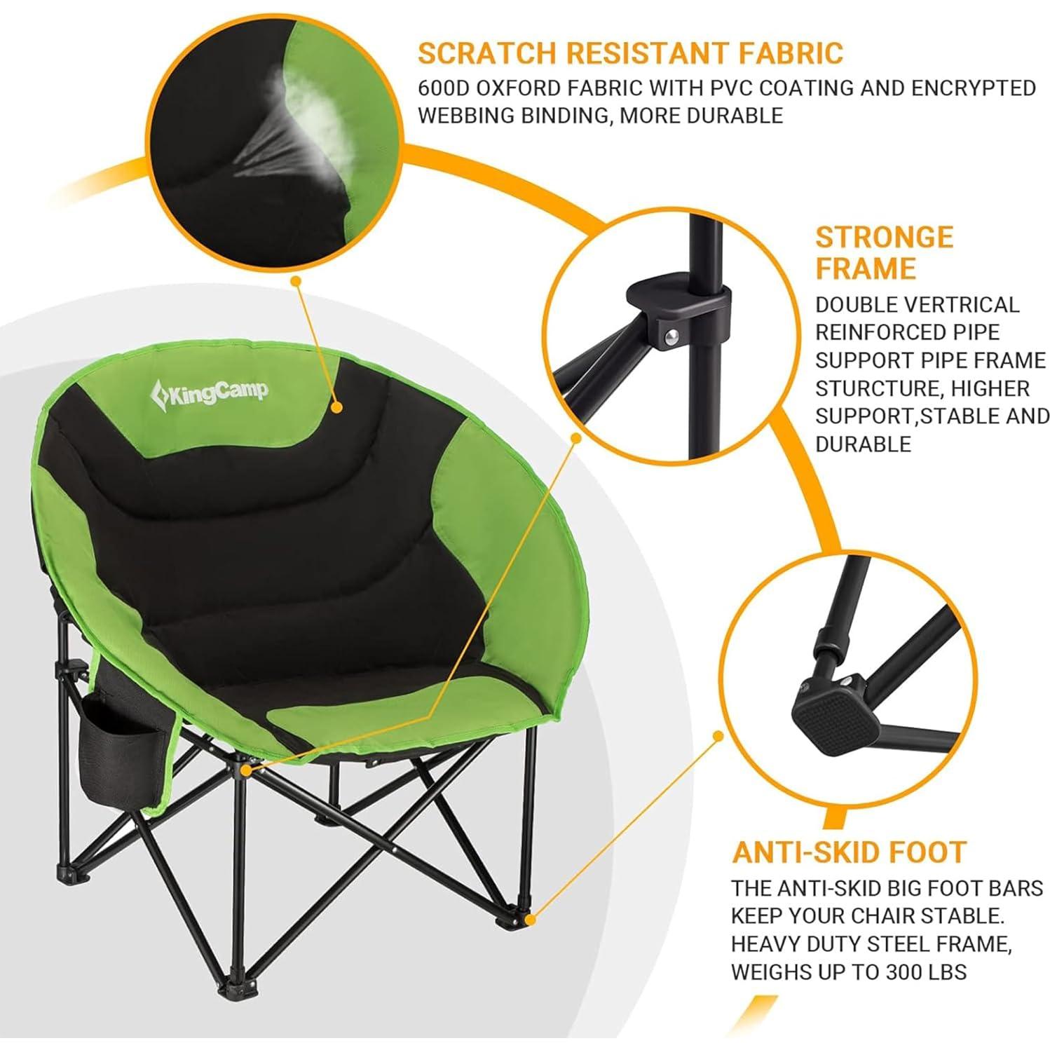 Silla Plegable KingCamp Saucer Acolchada 136 kg Negro/Verde