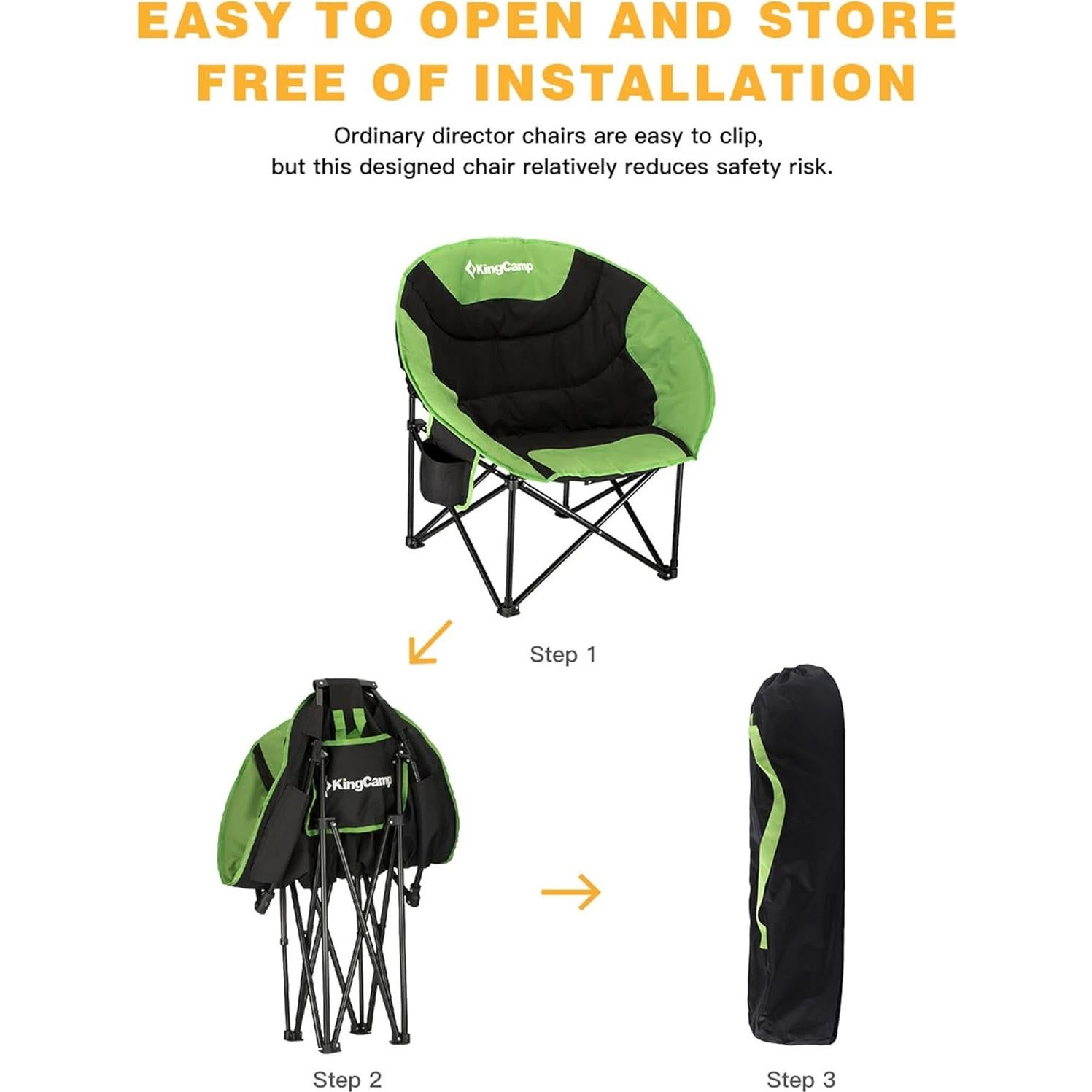 Silla Plegable KingCamp Saucer Acolchada 136 kg Negro/Verde