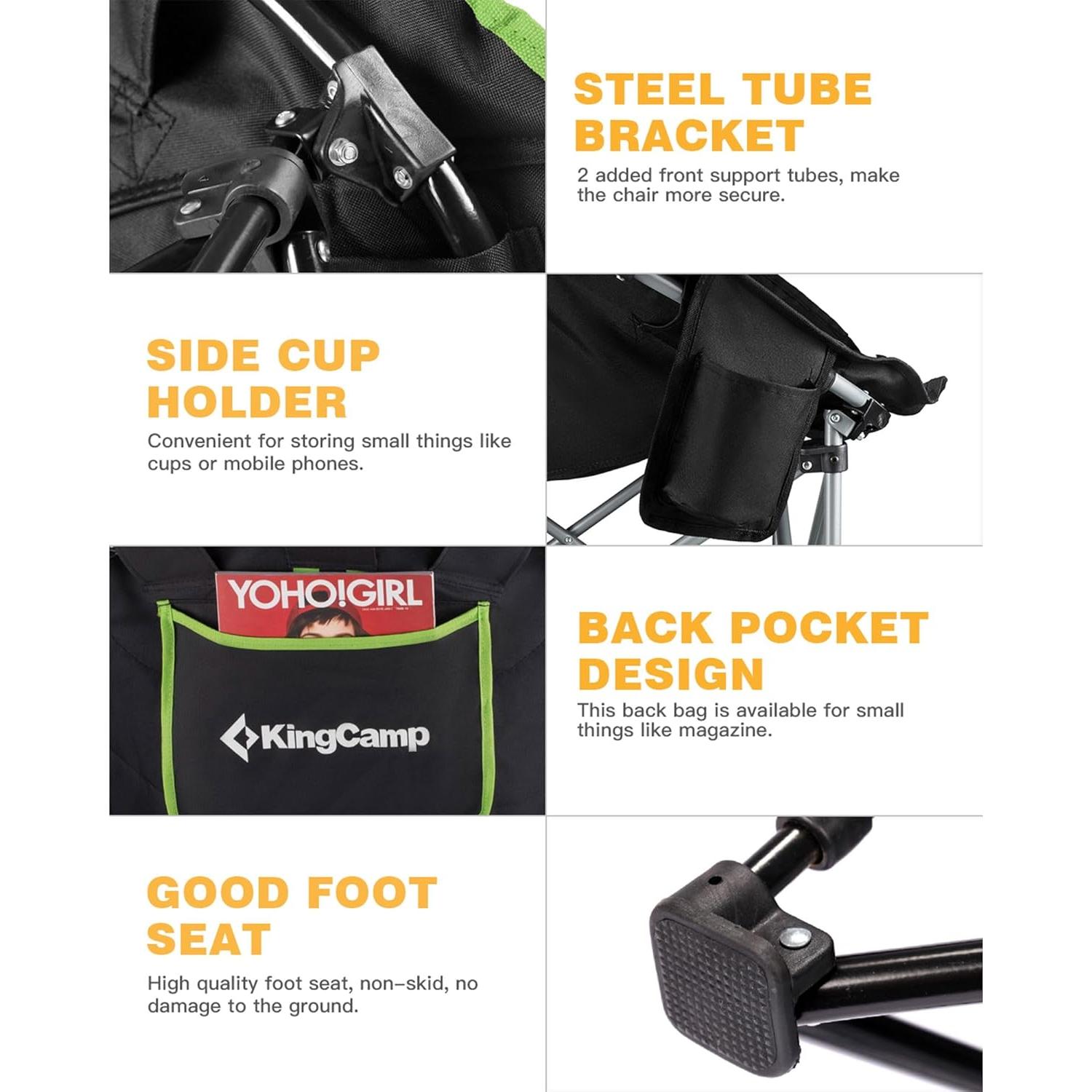 Silla Plegable KingCamp Saucer Acolchada 136 kg Negro/Verde