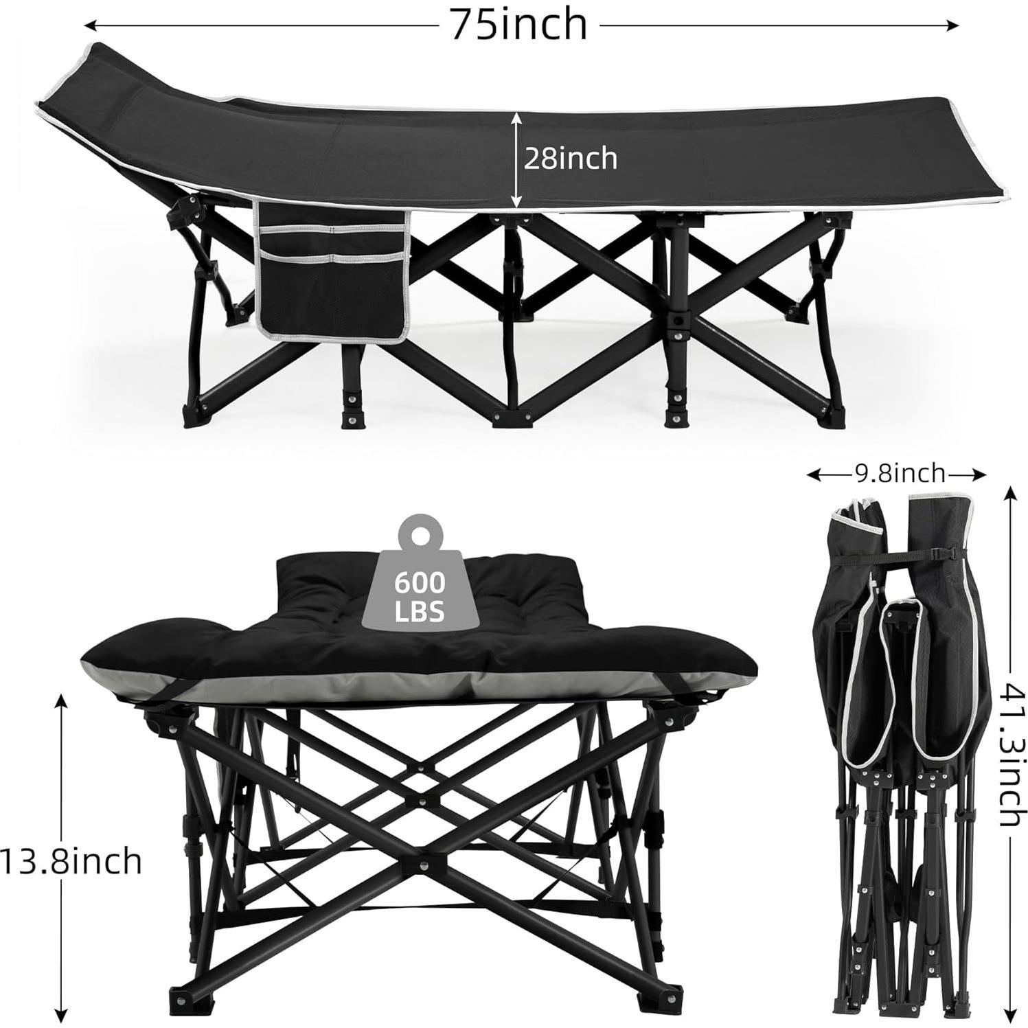 Cama de Camping Plegable Fragess 190.5x71.12cm 272kg Negro