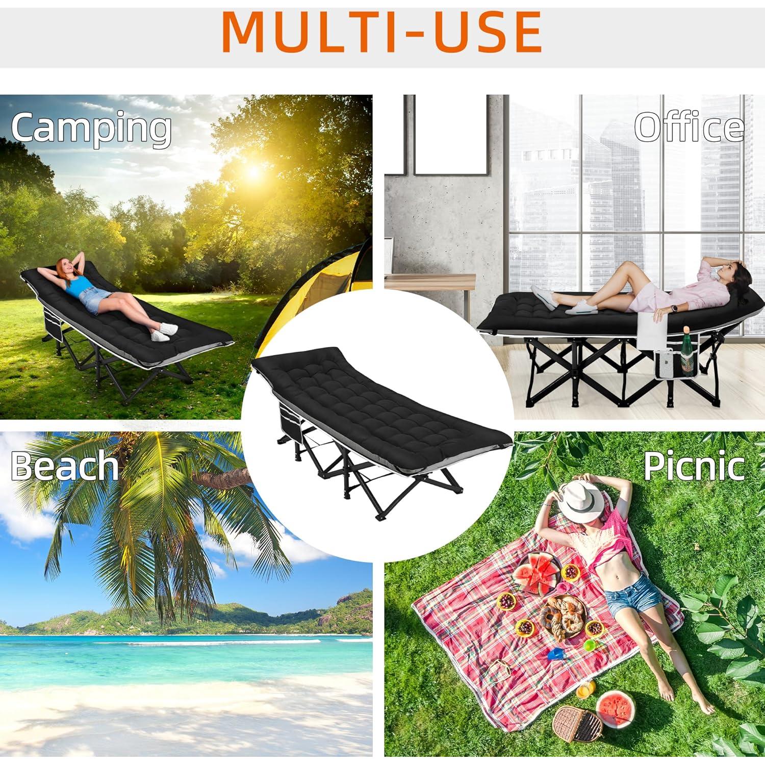 Cama de Camping Plegable Fragess 190.5x71.12cm 272kg Negro