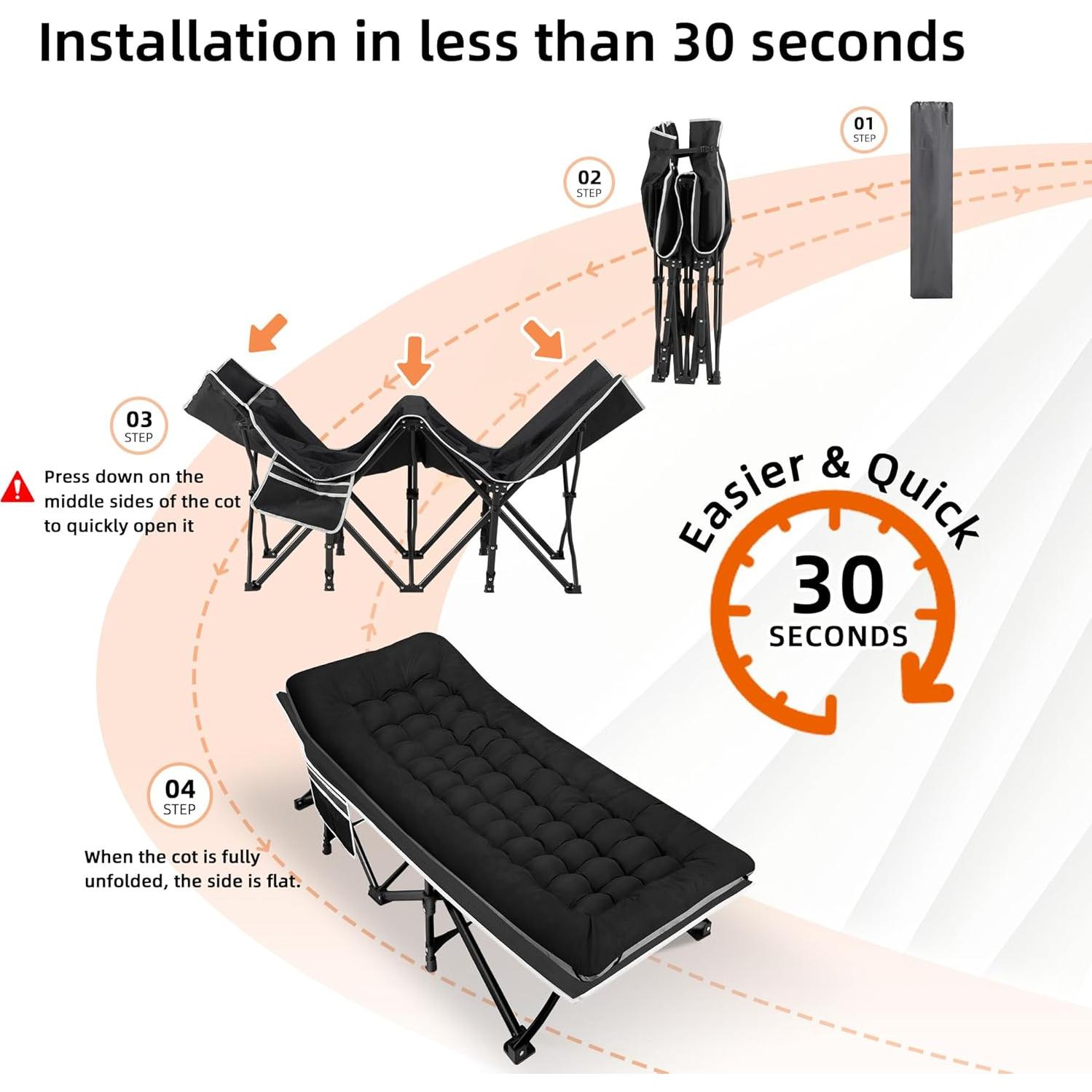 Cama de Camping Plegable Fragess 190.5x71.12cm 272kg Negro