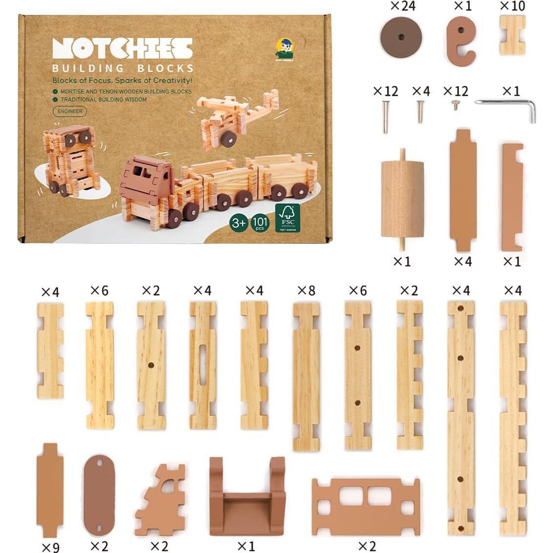 Juego de Bloques de Madera Jovi-mindly 101 Piezas para Niños