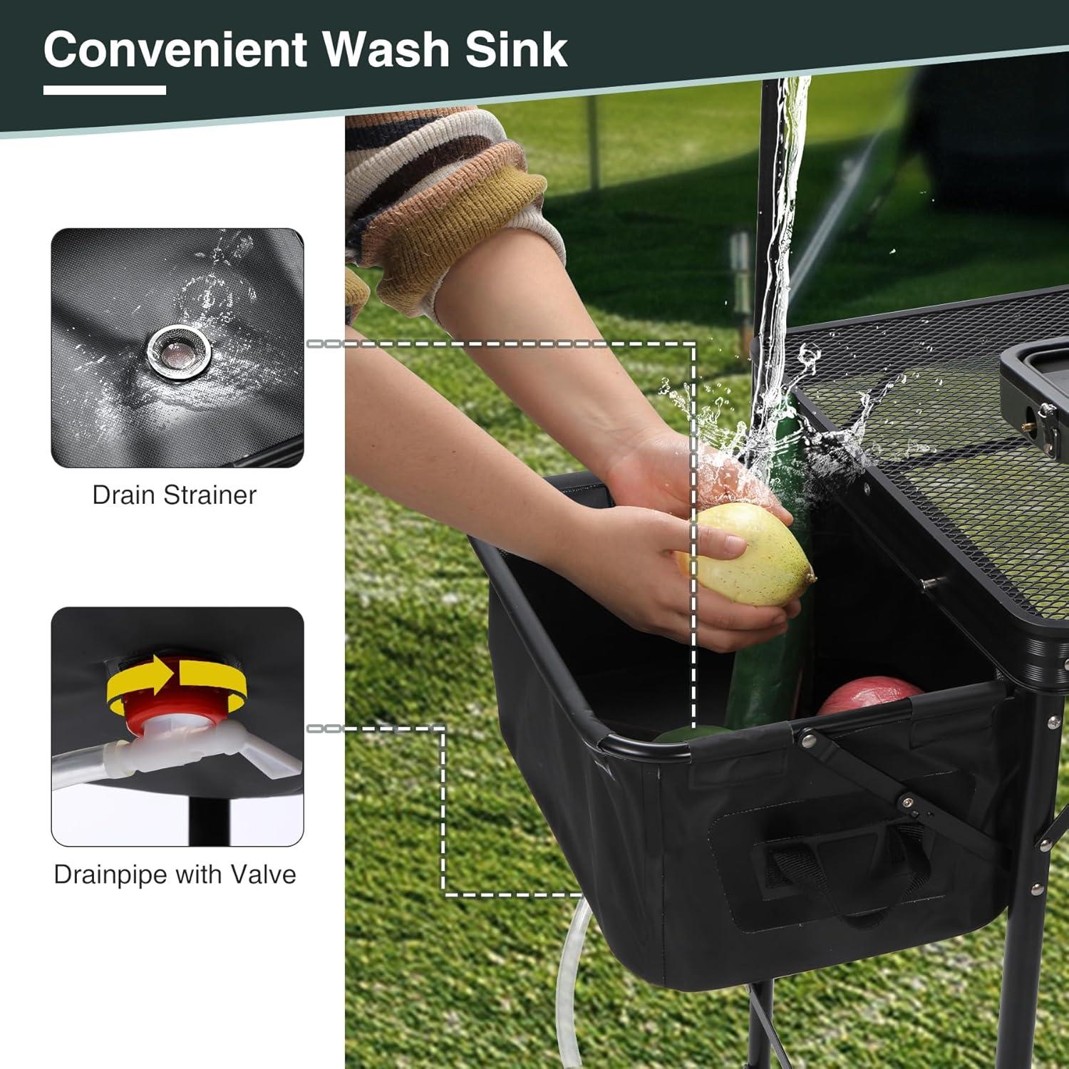 Mesa de Cocina Plegable REDCAMP con Fregadero 48x19x76cm