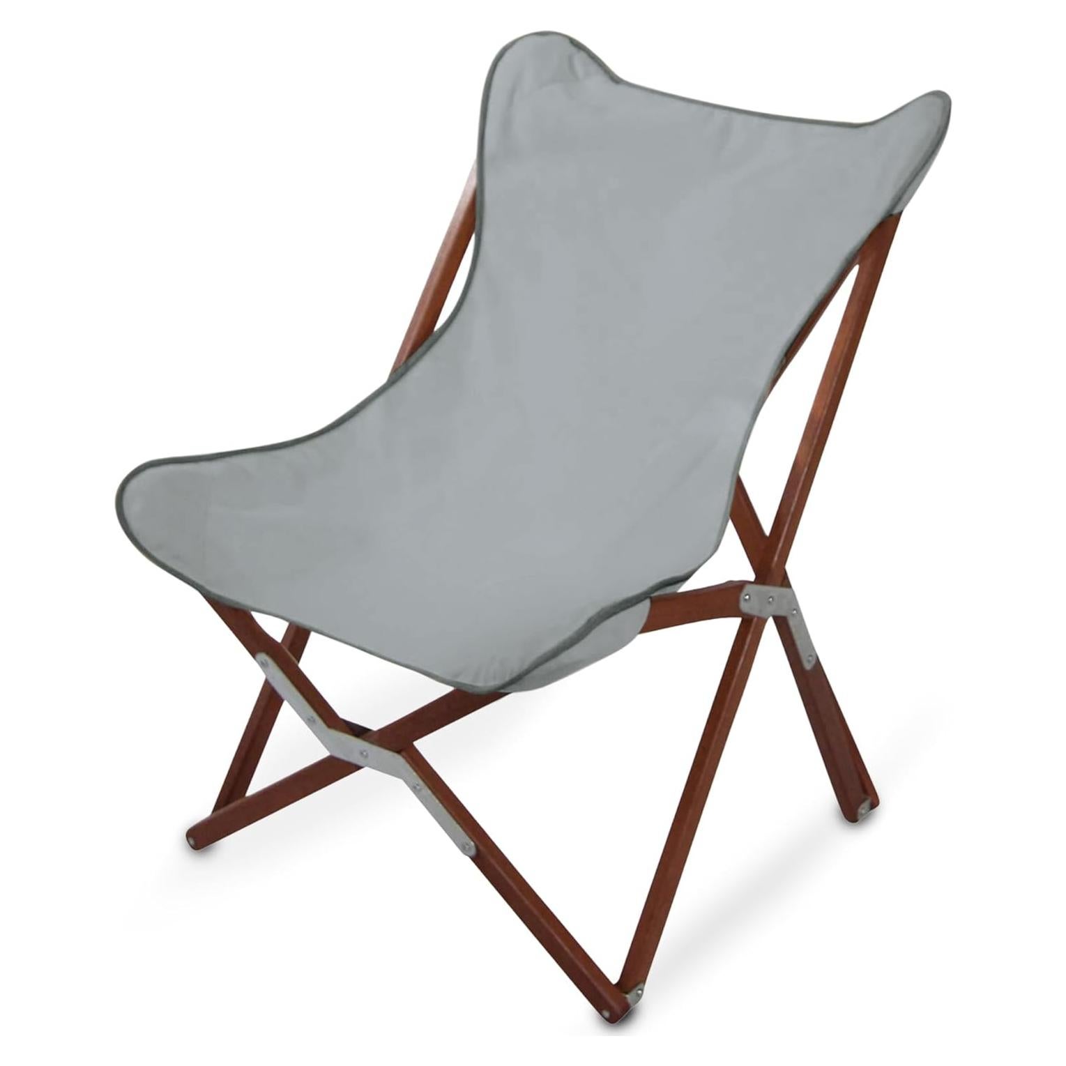 BYER OF MAINE Pangean Butterfly Chair, Easy-Fold Hardwood Sling Chair – Portable & Lightweight Beach, Camping & Patio Seat – 34″H × 23″W × 27″D in Granite