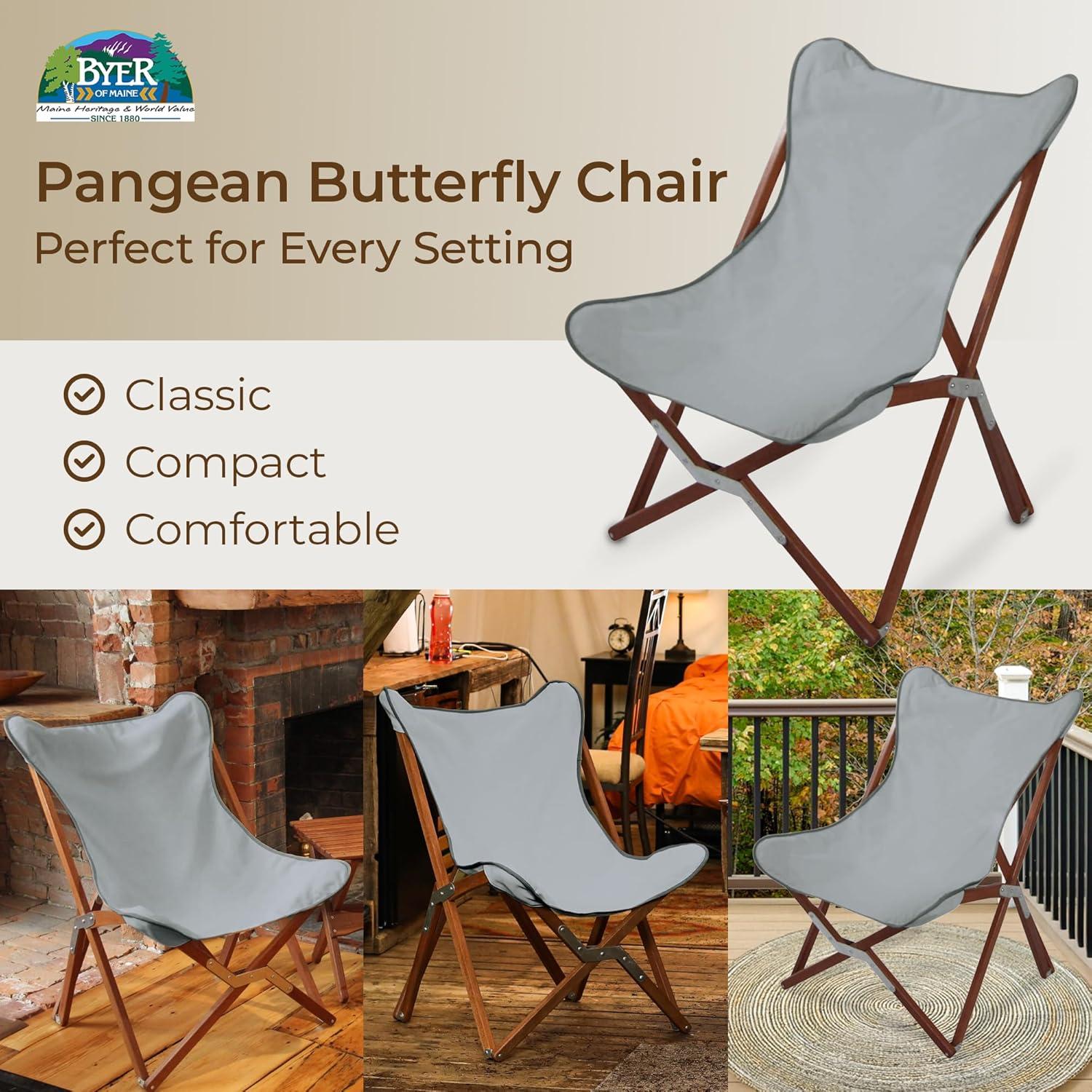 BYER OF MAINE Pangean Butterfly Chair, Easy-Fold Hardwood Sling Chair – Portable & Lightweight Beach, Camping & Patio Seat – 34″H × 23″W × 27″D in Granite